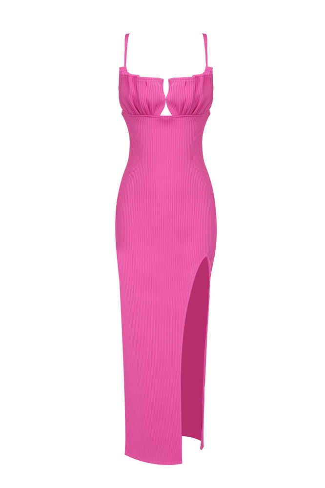 Agnes Shell Breast Knitted Midi Dress In Pink