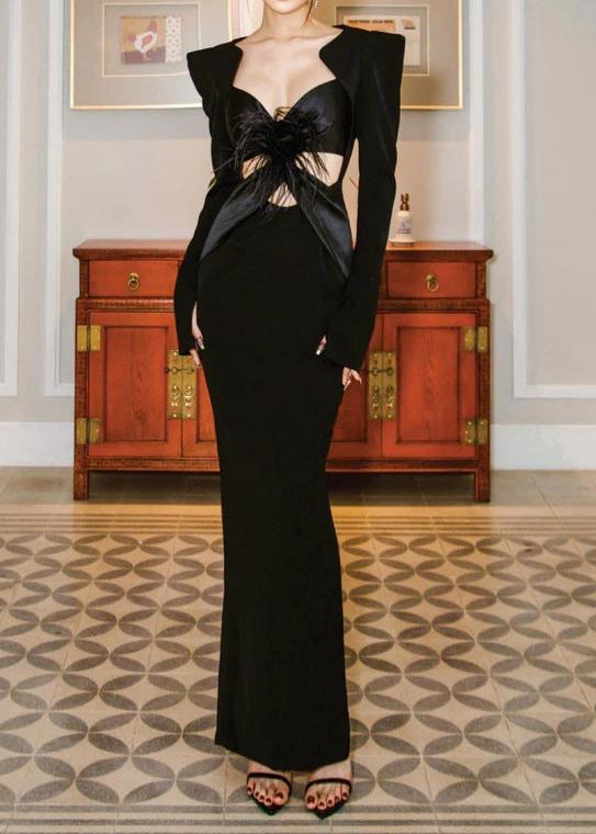 Binnie Floral Embellished Cutout Maxi Dress In Black Night Novas Binnie Floral Embellished Cutout Maxi Dress In Black Night Novas