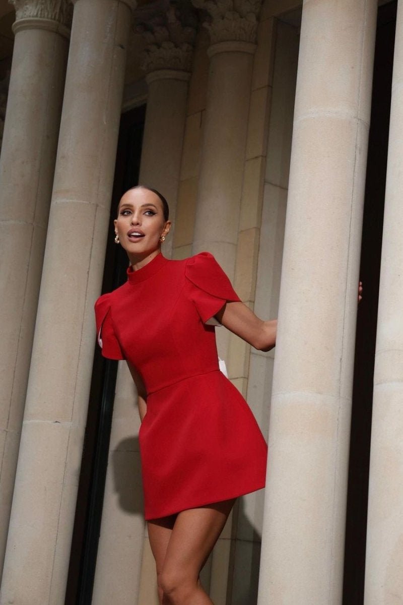 Esaac Back Cutout Bowknot Red Mini Dress