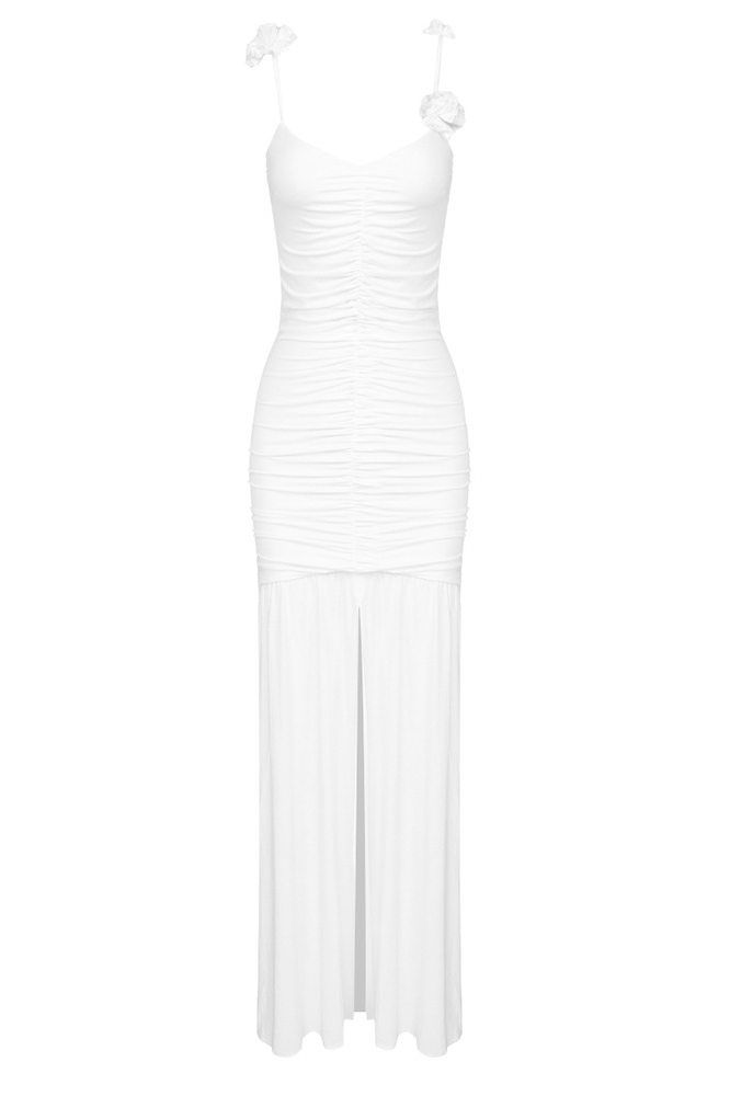 Madge Floral Gathered Maxi Dress In White