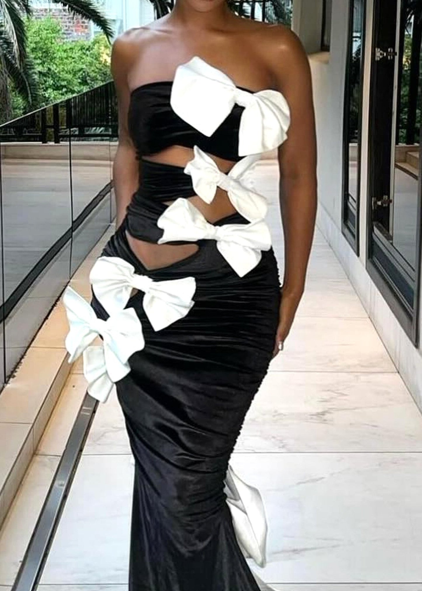 Mirzana Strapless Bow Detail Maxi Dress In Black