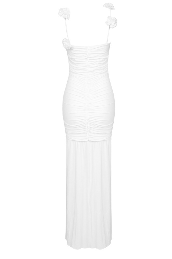 Madge Floral Gathered Maxi Dress In White