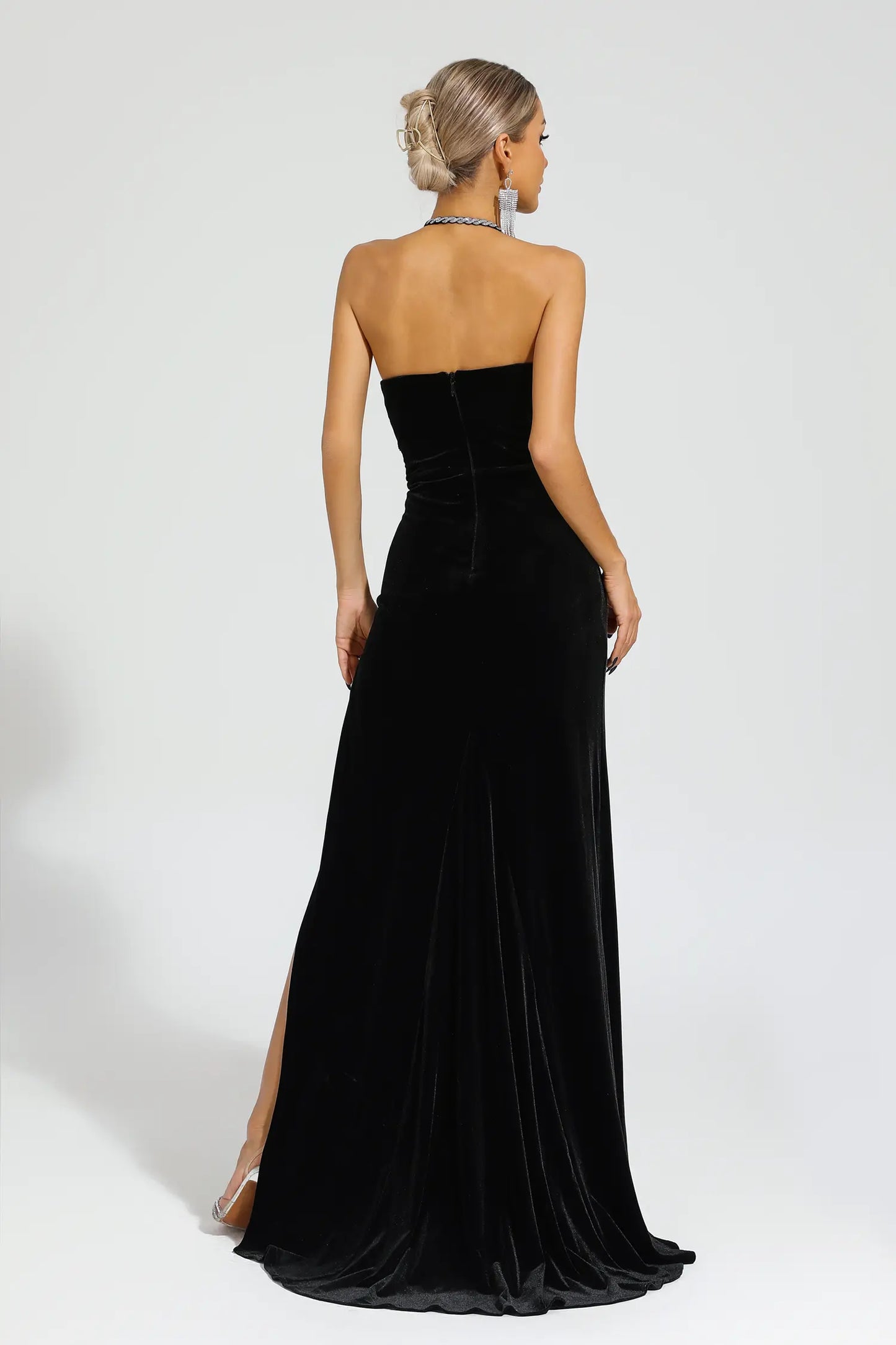 Cailynn Diamond Halter Dress In Black