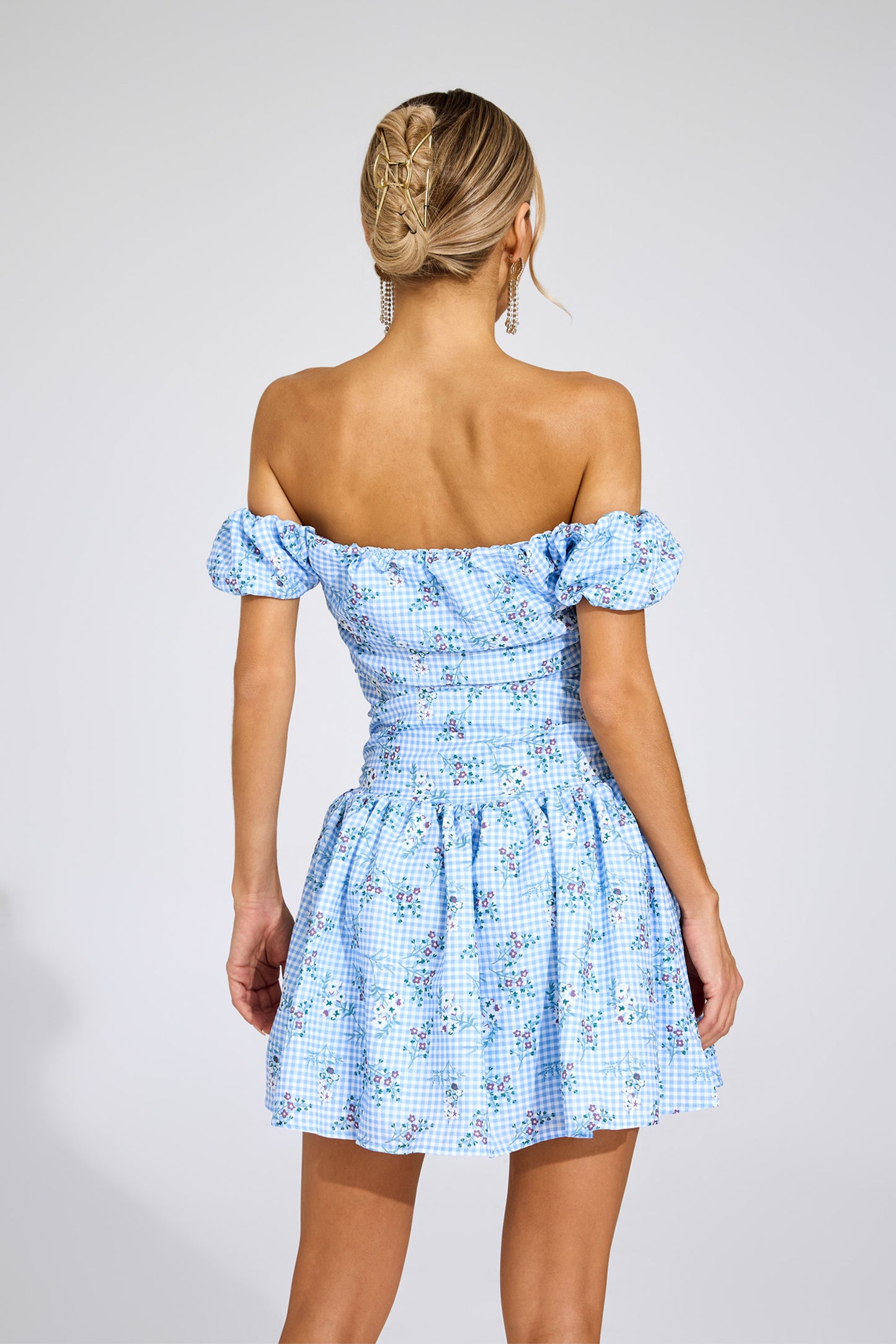Laelric Blue Floral Off Shoulder Mini Dress