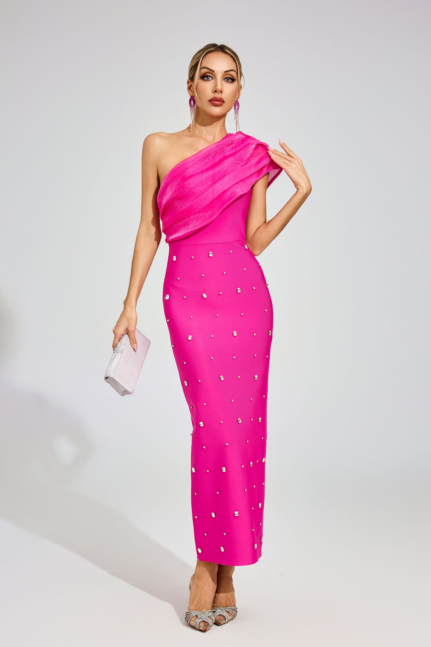 Eryndra Diamond Bandage Maxi Dress In Rose Red – Night Novas