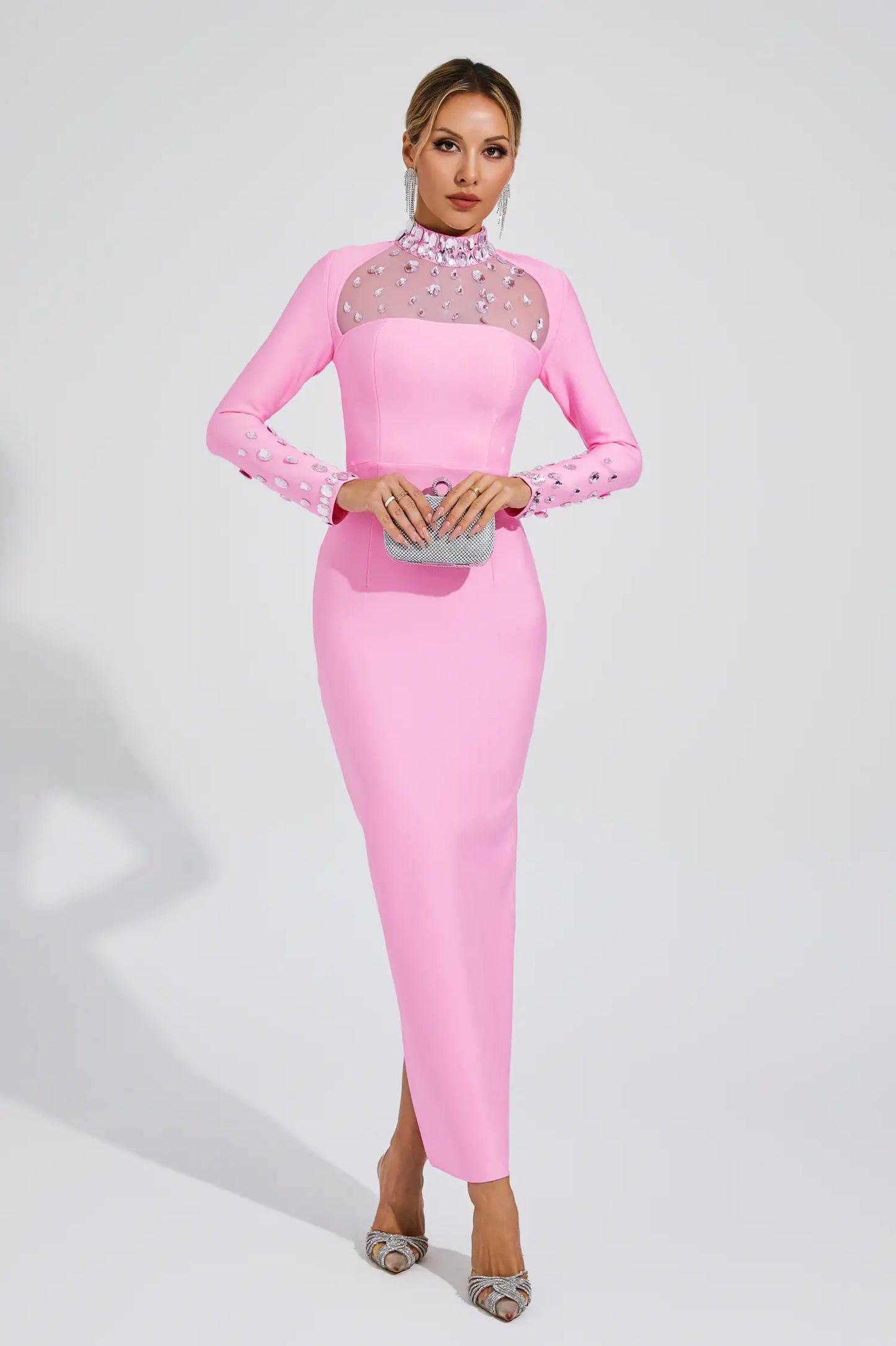 Oksana Diamond Bandage Dress In Pink