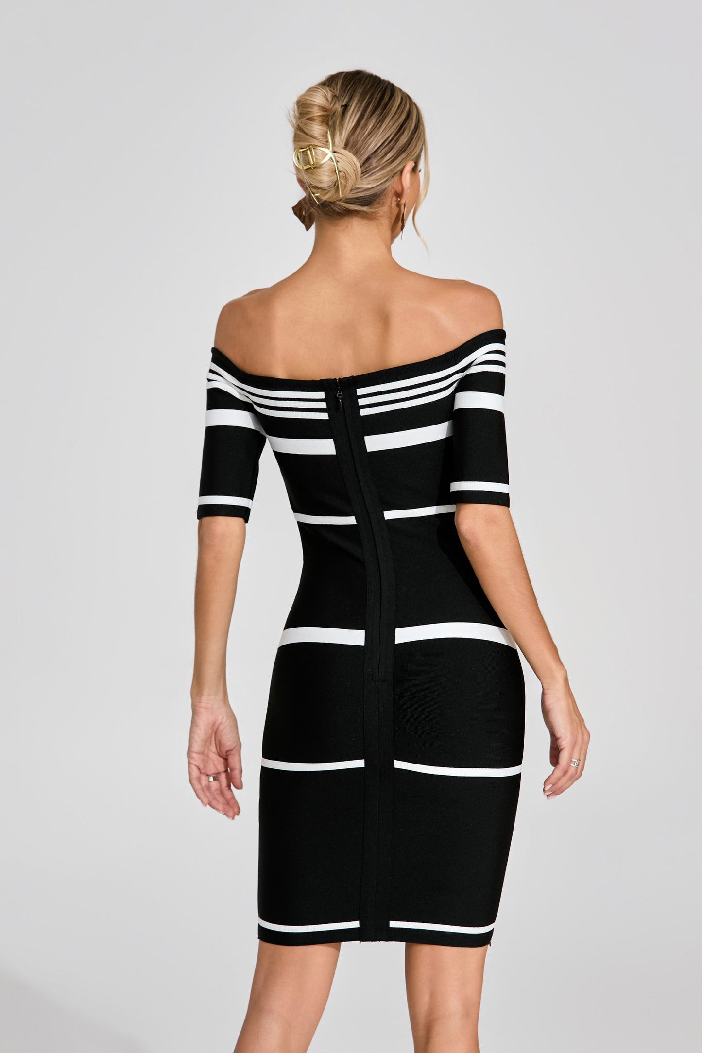 Daldrek Striped Off Shoulder Midi Dress In Black