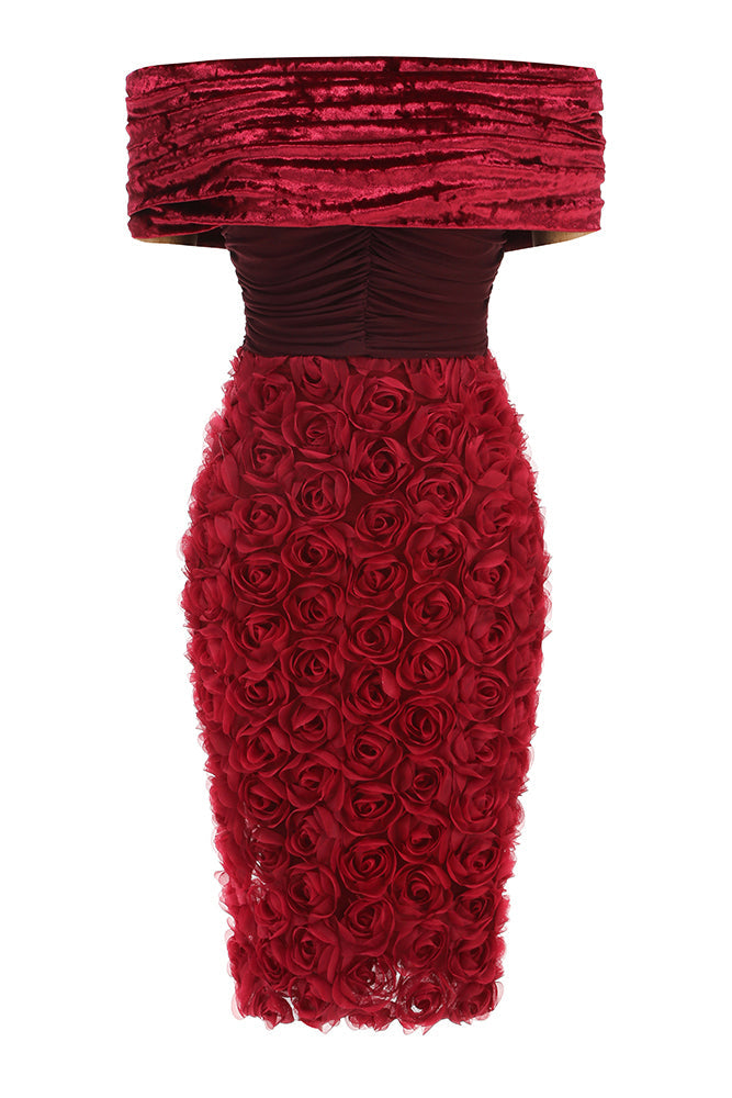 Beroe Off-shoulder Floral Embellished Midi Dress