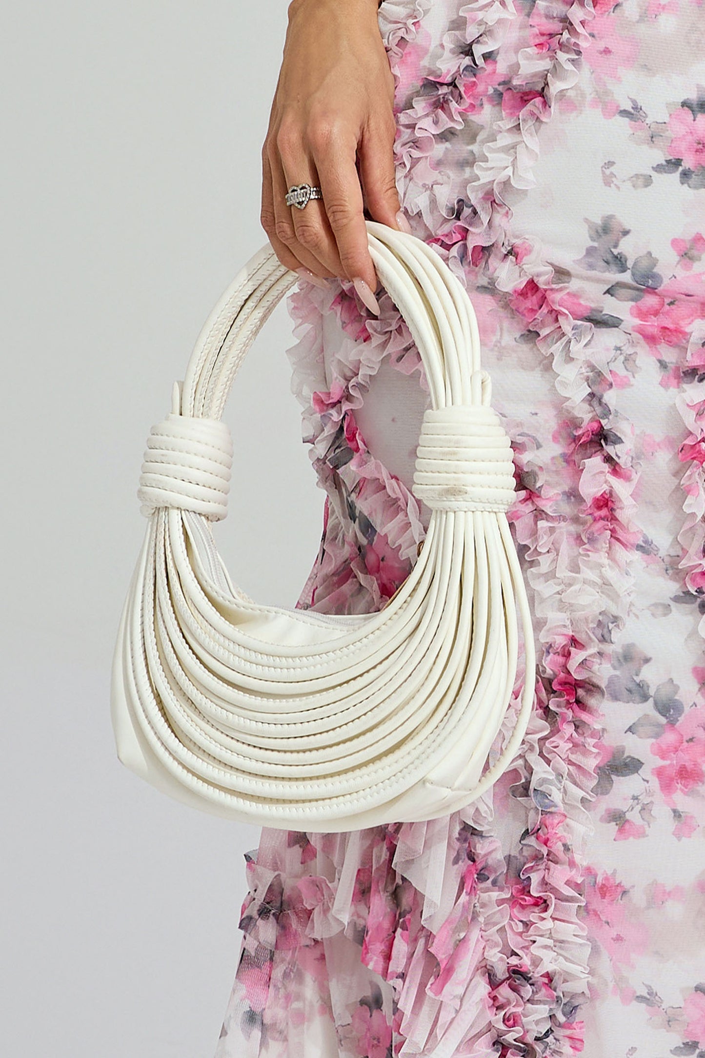 Malha White PU Knotted Bag