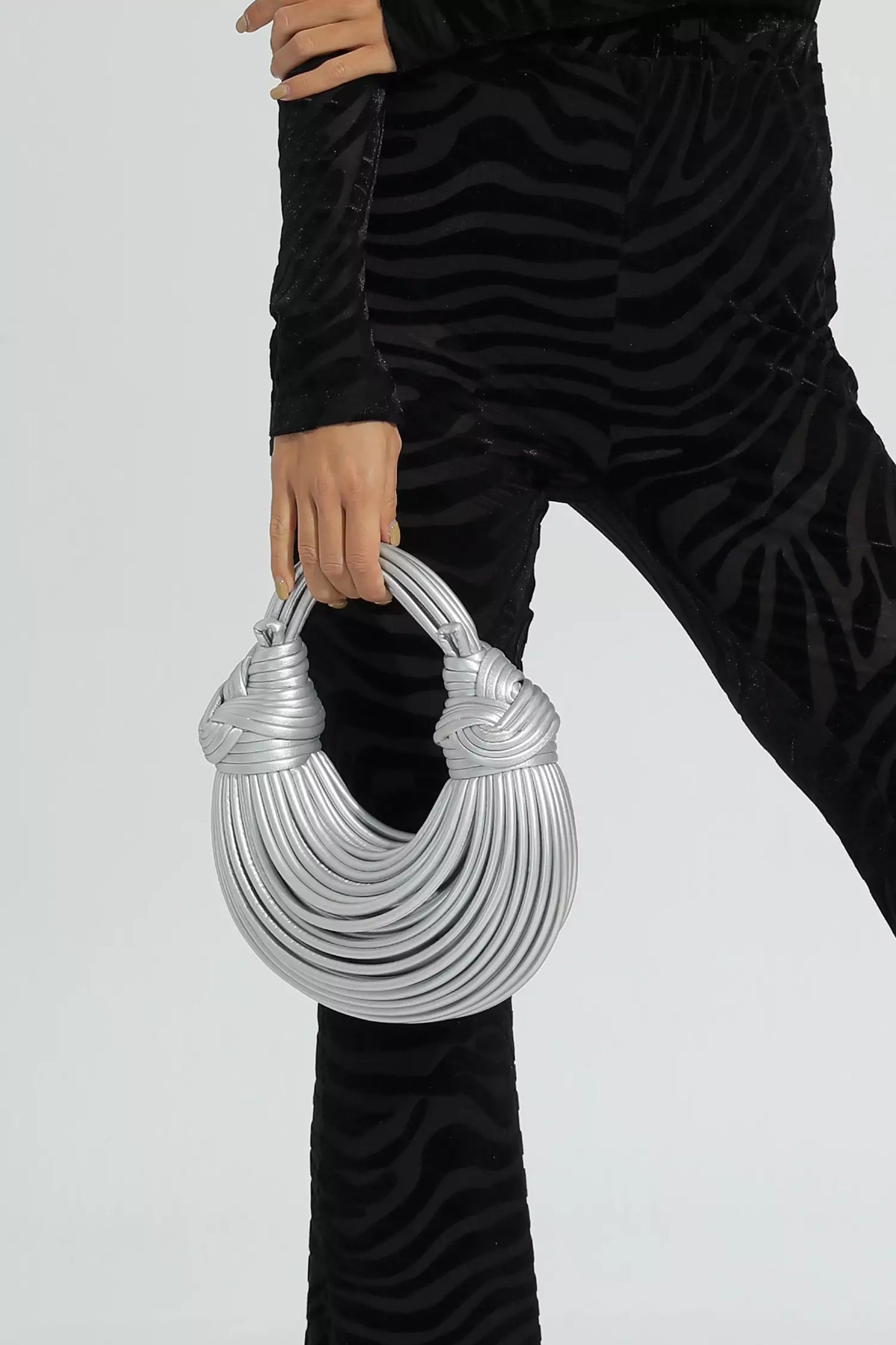 Naelthar Silver PU Knotted Bag