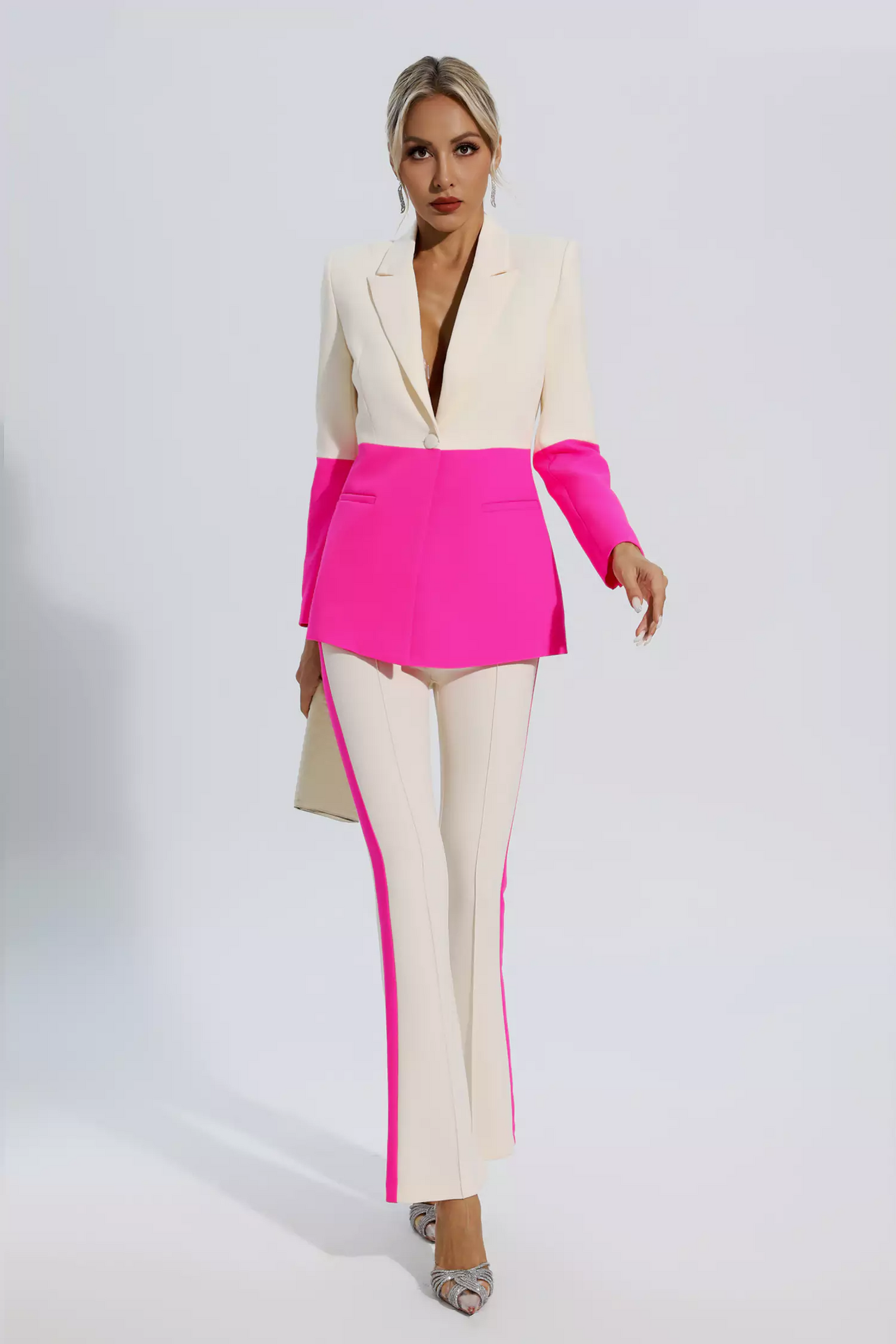 Alve Pink Splicing Apricot Blazer Set
