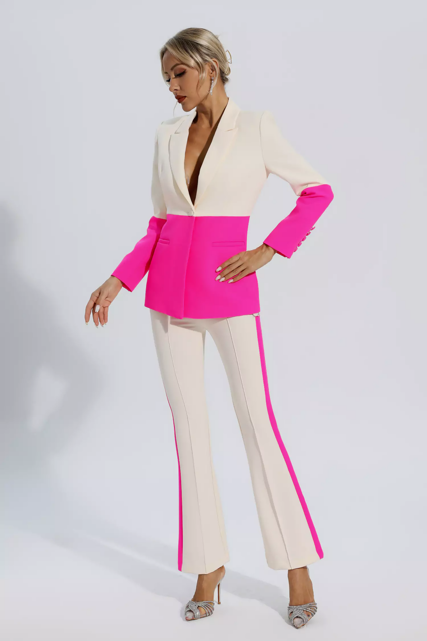 Alve Pink Splicing Apricot Blazer Set