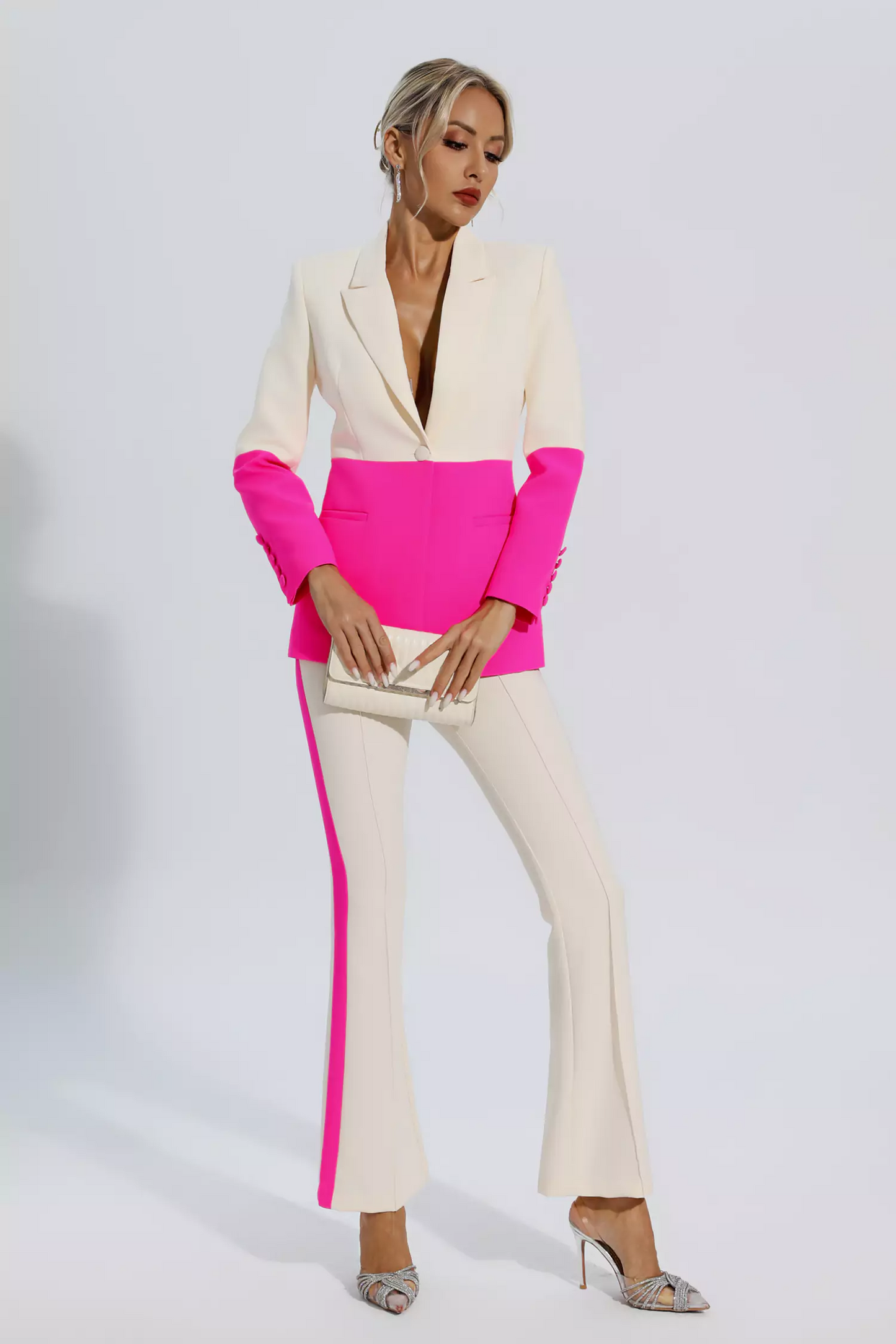 Alve Pink Splicing Apricot Blazer Set