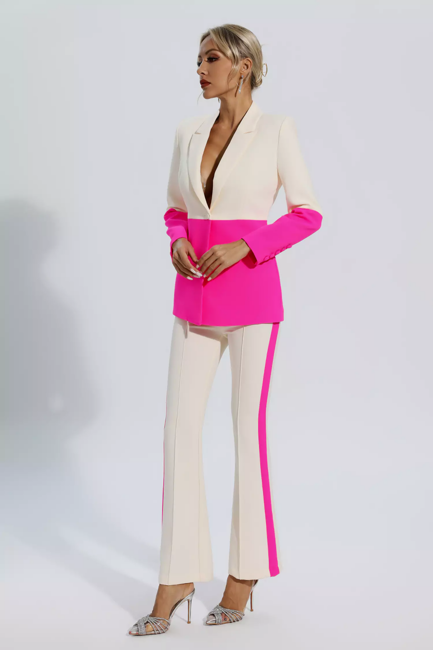 Alve Pink Splicing Apricot Blazer Set