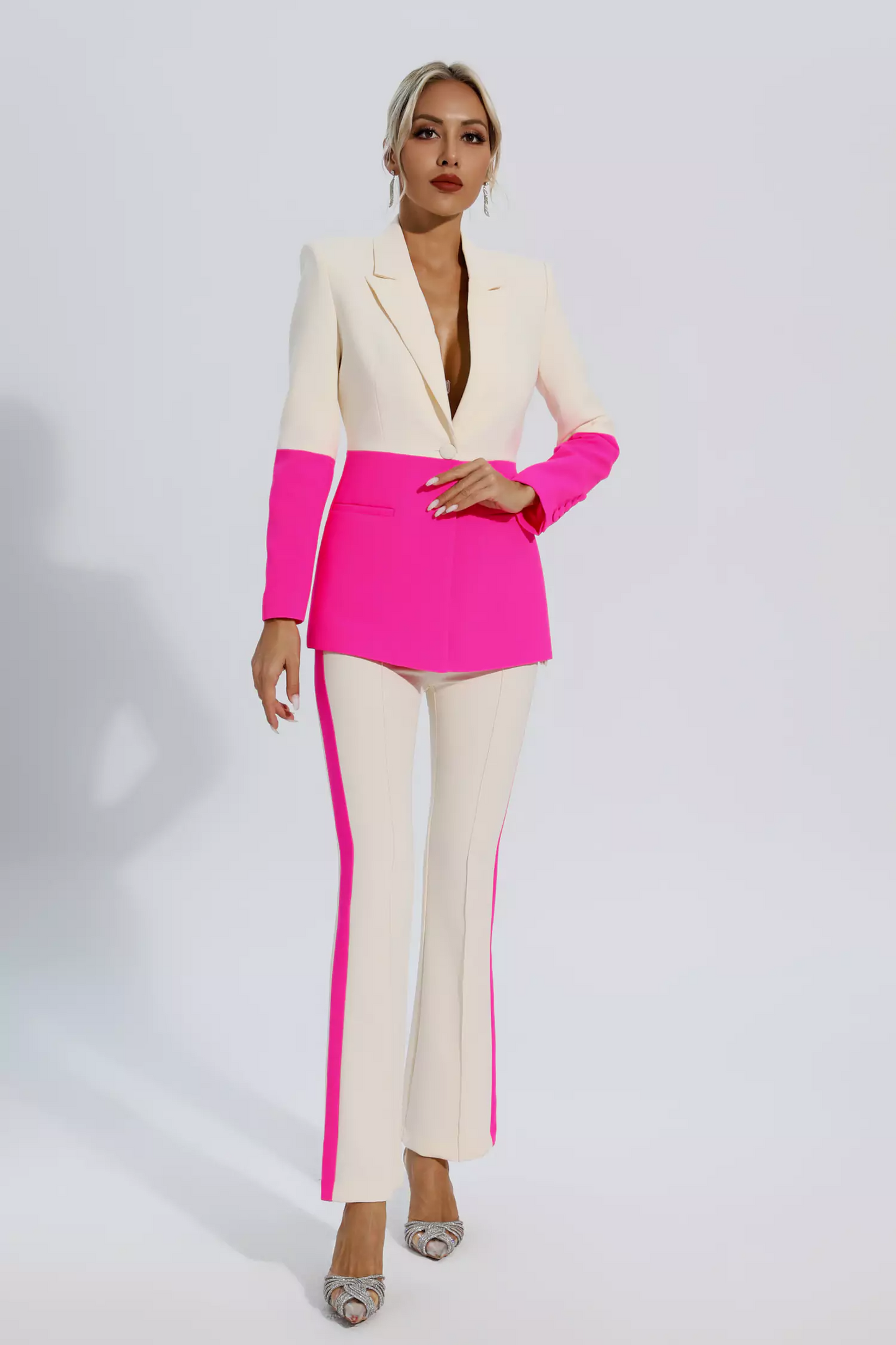 Alve Pink Splicing Apricot Blazer Set