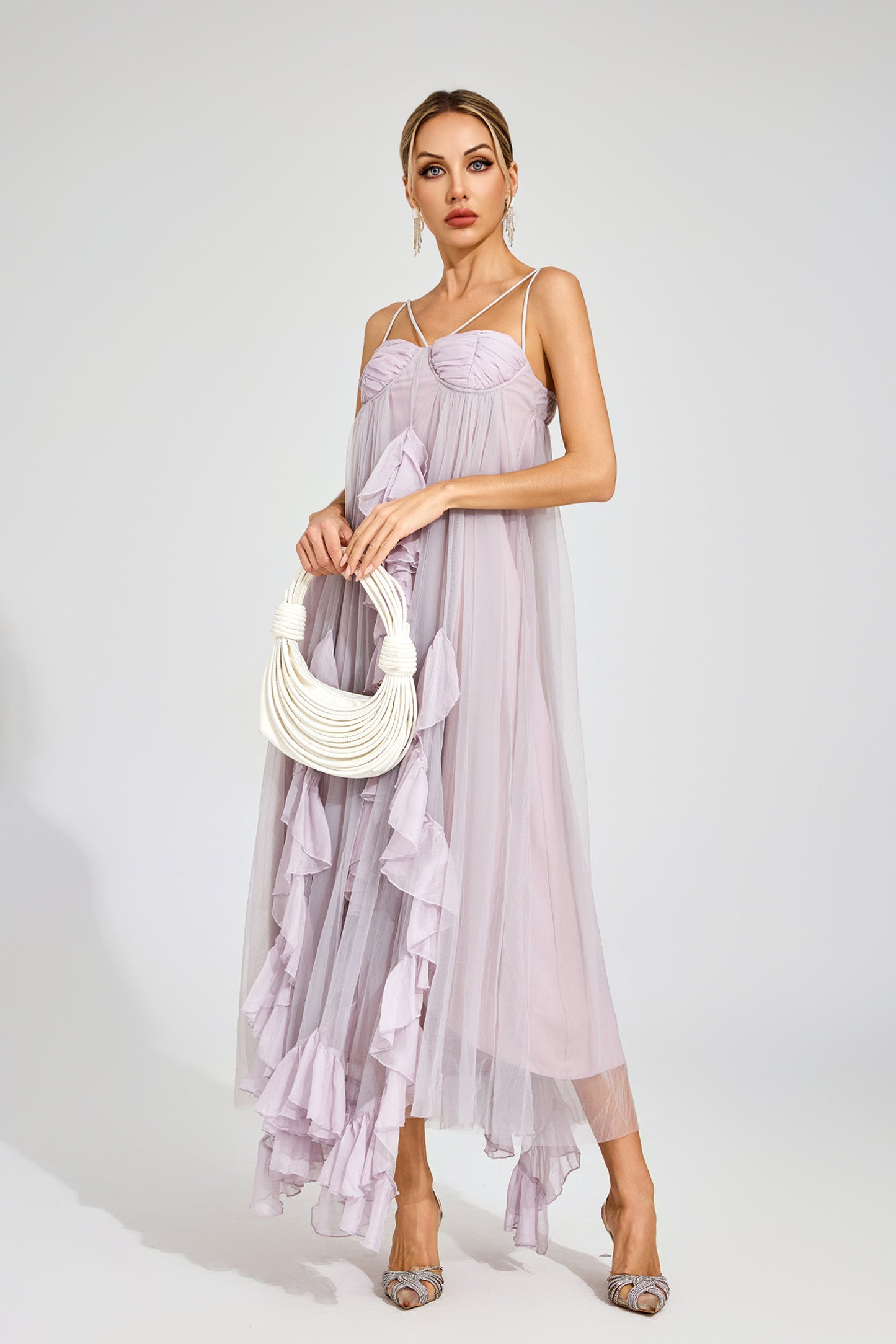 Eryxel Slit Mesh Maxi Dress In Purple