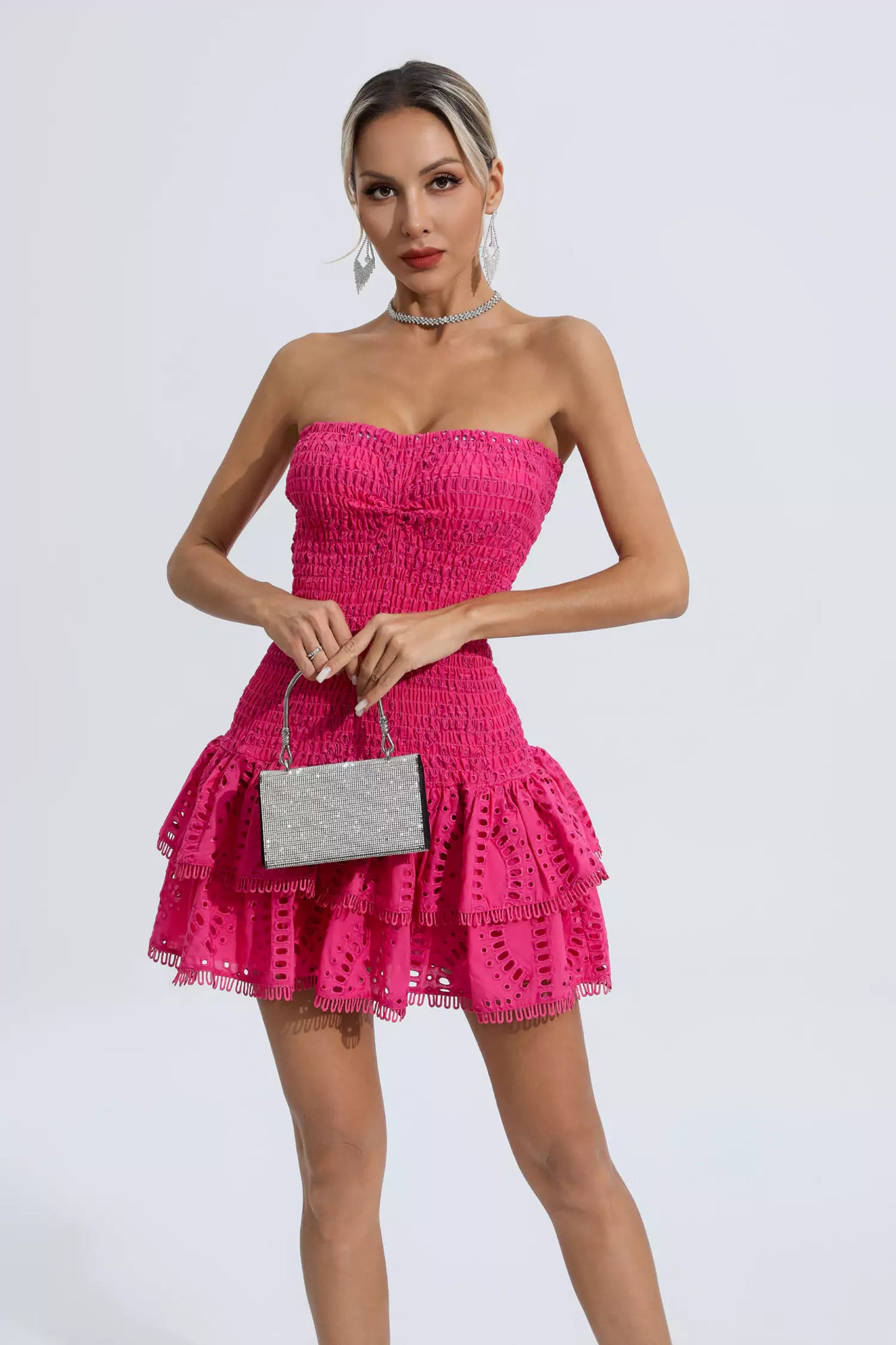 Marceau Ruffle Mini Dress In Rose Red