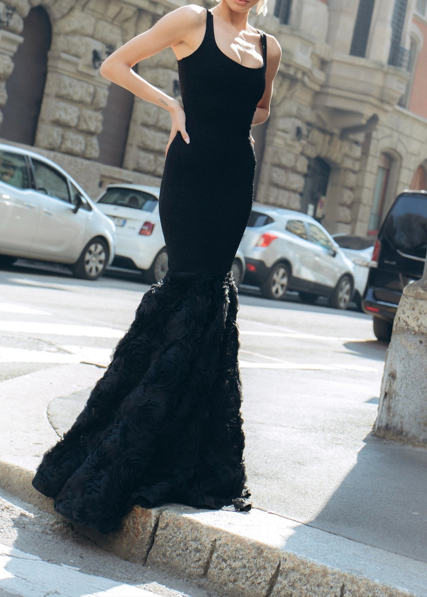 Nalima Floral Mermaid Maxi Dress In Black