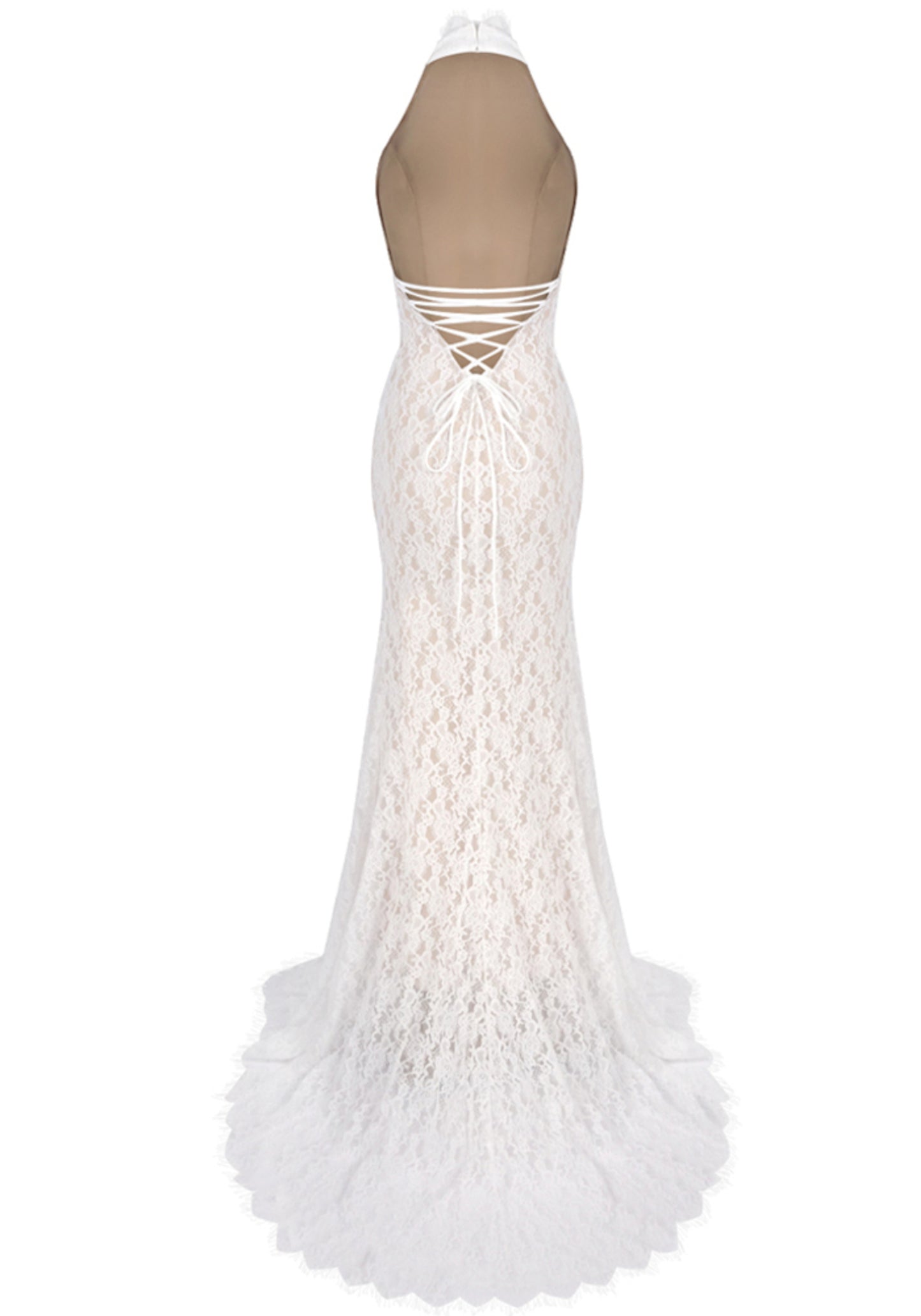 Ngendo Halter Lace Corset Maxi Dress In White