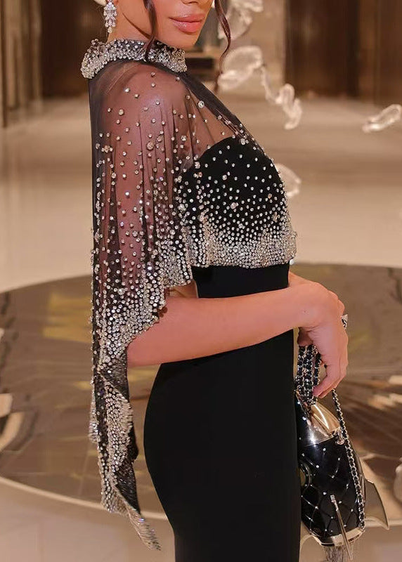 Lavali Crystal Overlay Maxi Dress In Black