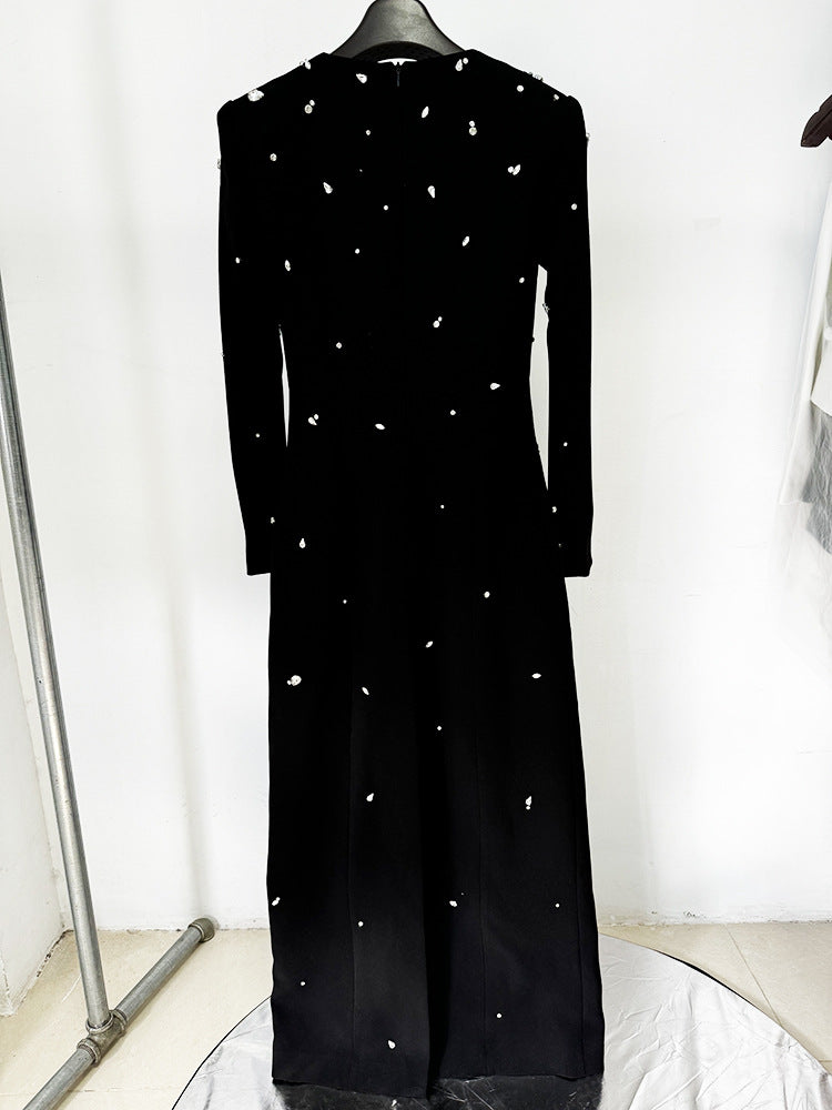 Bethel Long Sleeve Crystal A Line Maxi Dress In Black