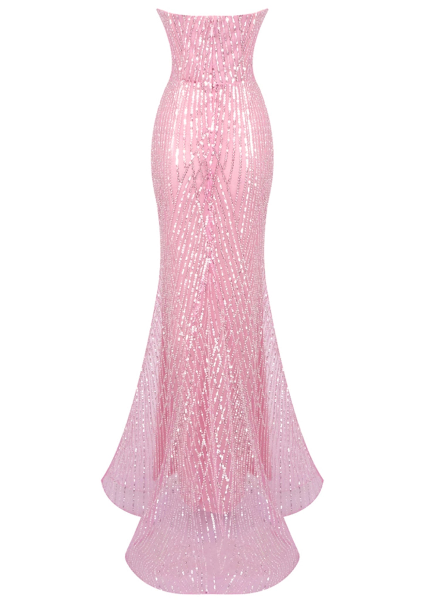 Adriel Strapless Crystal Bustier Sequin Maxi Dress In Pink