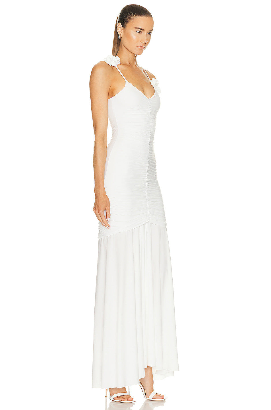 Madge Floral Gathered Maxi Dress In White