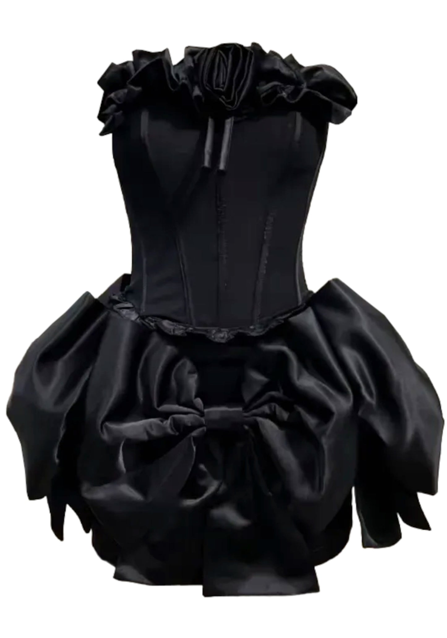 Cyrren Strapless Floral Bow Corset Two Piece Dress In Black