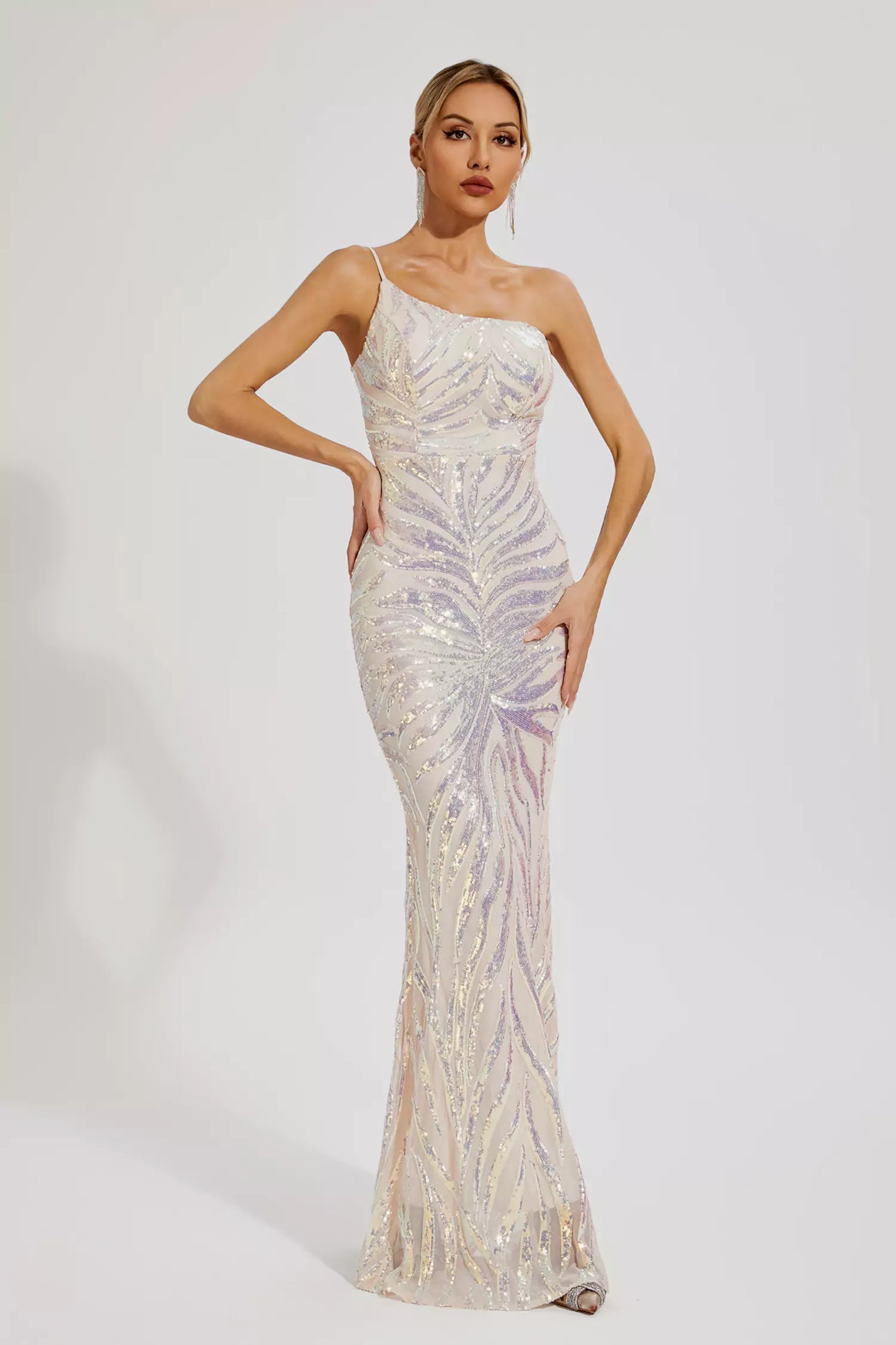 Atticus Sequins One-shoulder Dress In Apricot