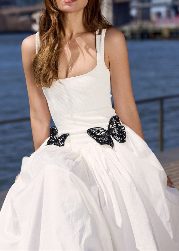 Uaelyvira Butterfly Detail A Line Midi Dress In White