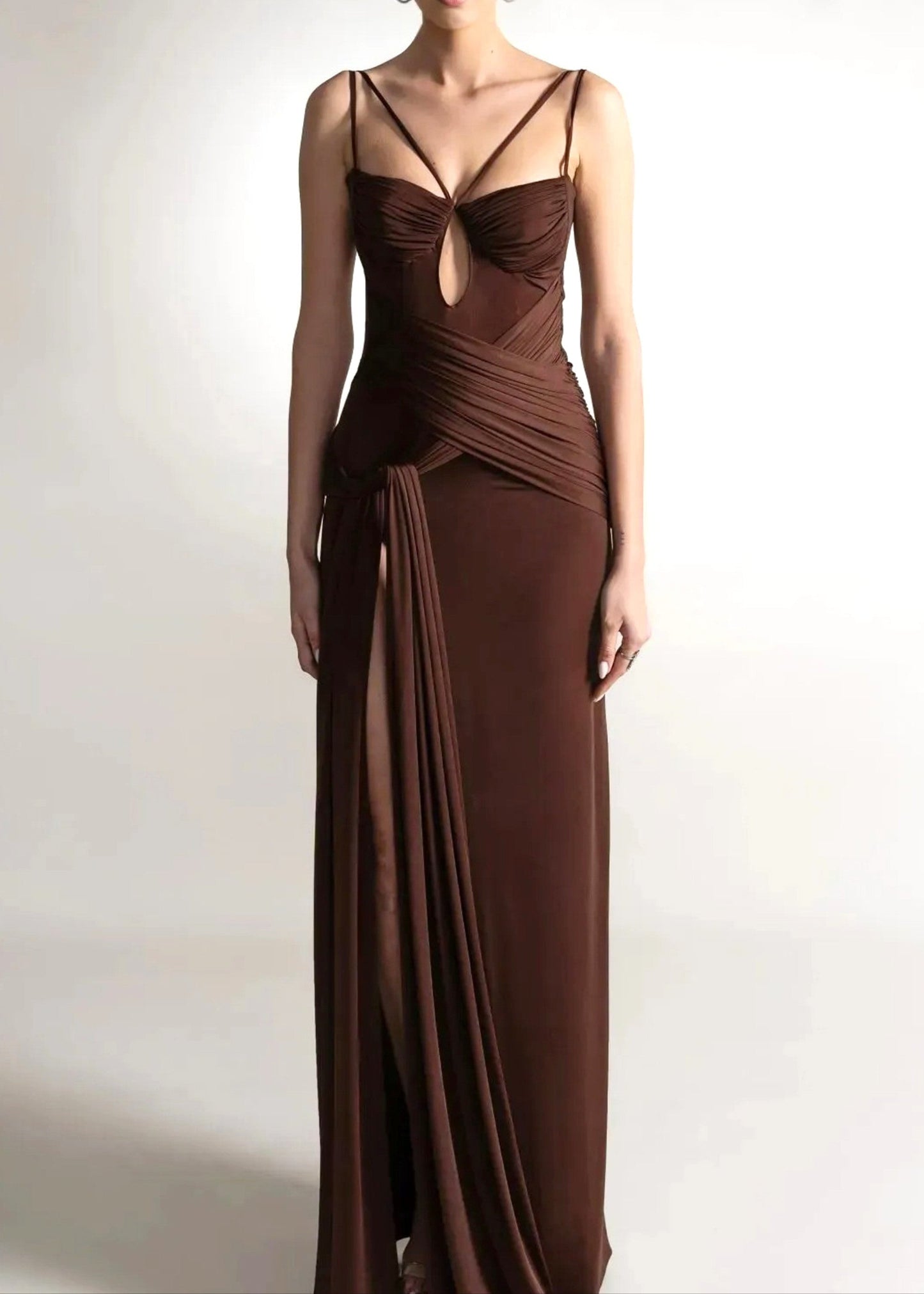 Fyronth Draped Maxi Dress In Brown