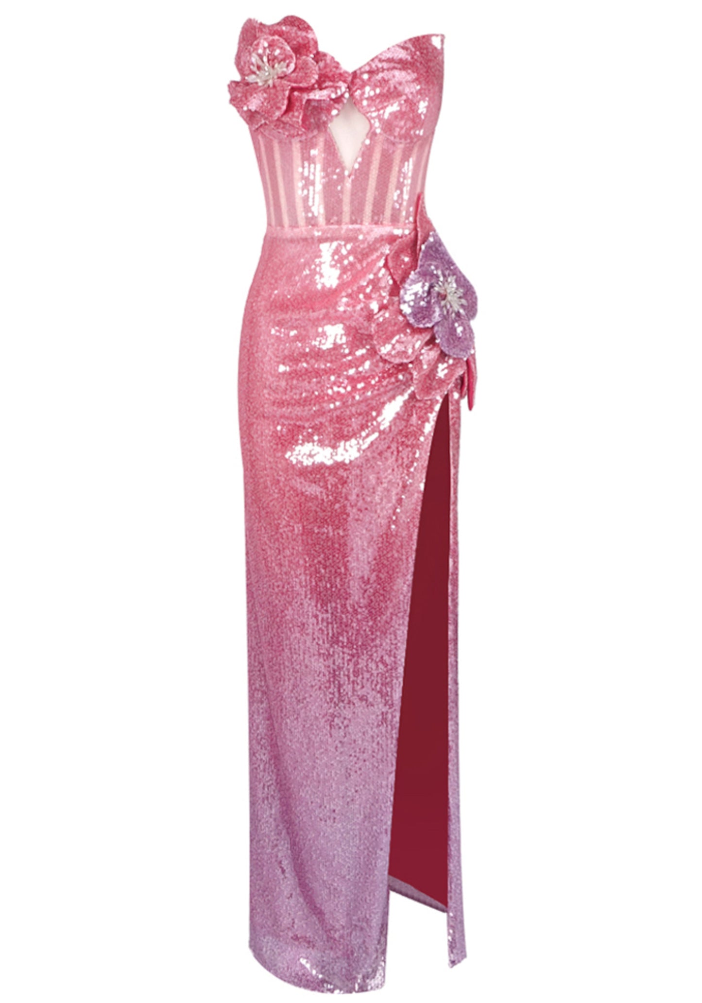 Caelith Strapless Floral Sequin Maxi Dress Hot In Pink