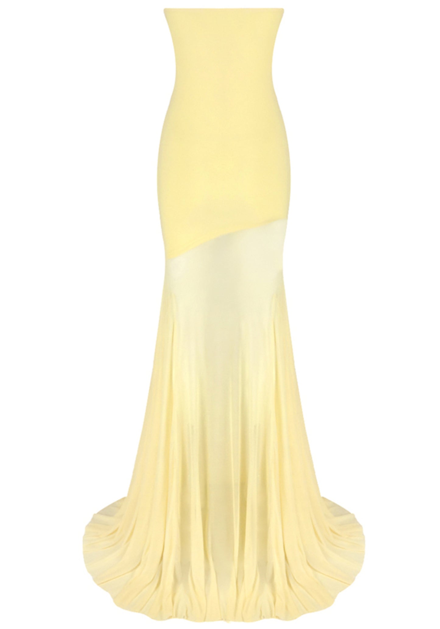 Raziela Strapless Mermaid Mesh Maxi Dress In Yellow