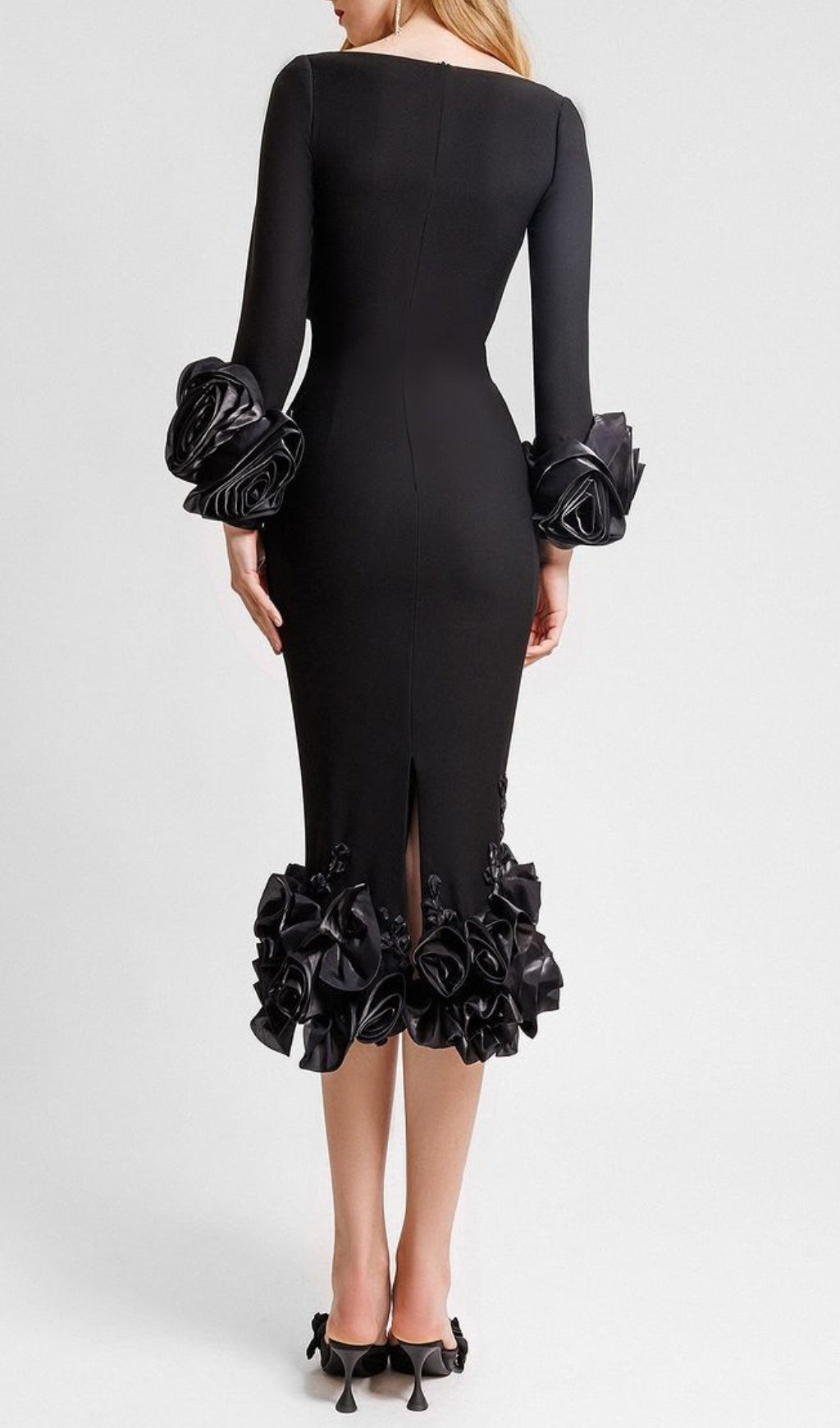 Erix Flower Bandage Midi Dress In Black