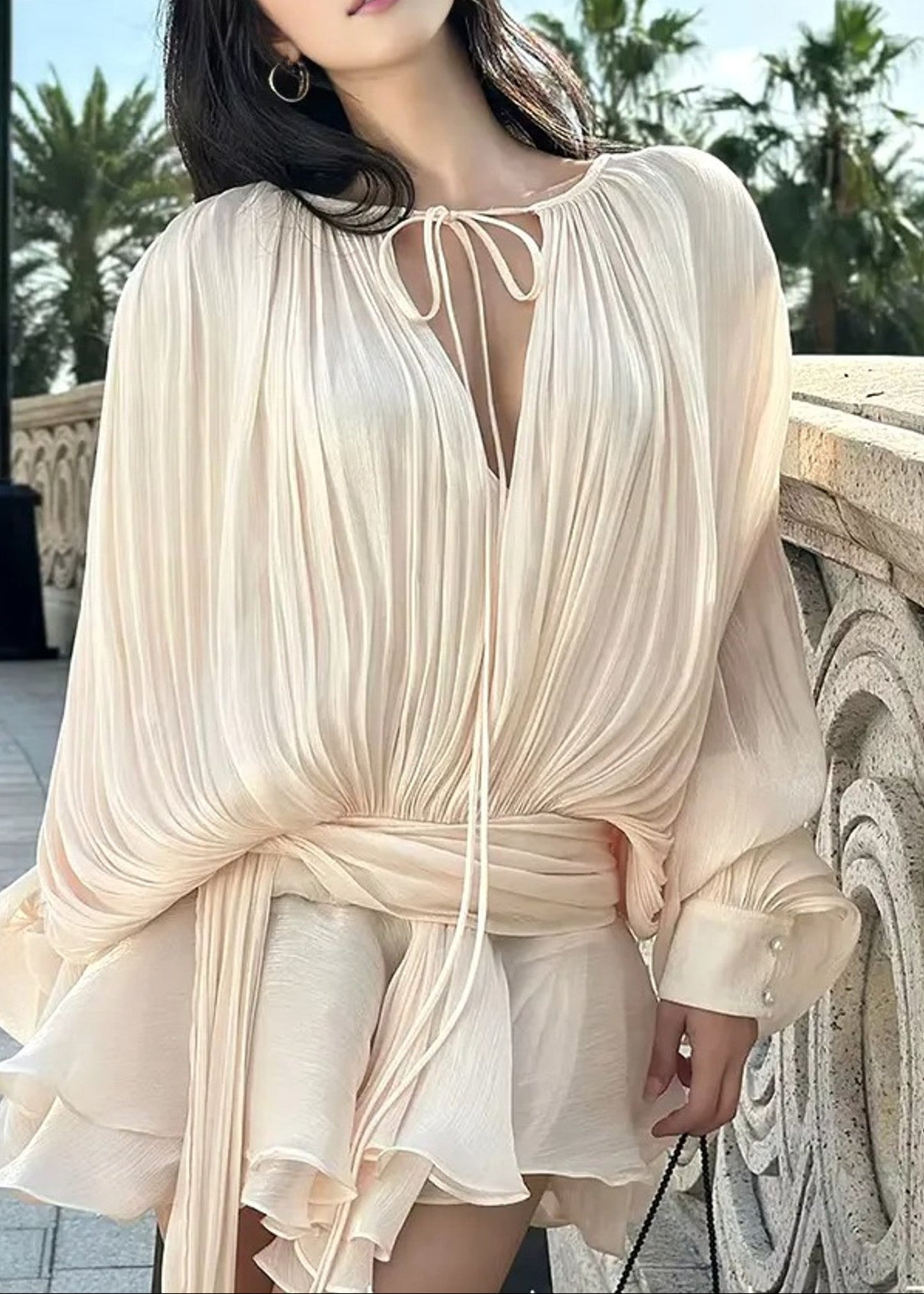Liorahelle Long Sleeve Draped Ruffle Two Piece Dress In Ivory