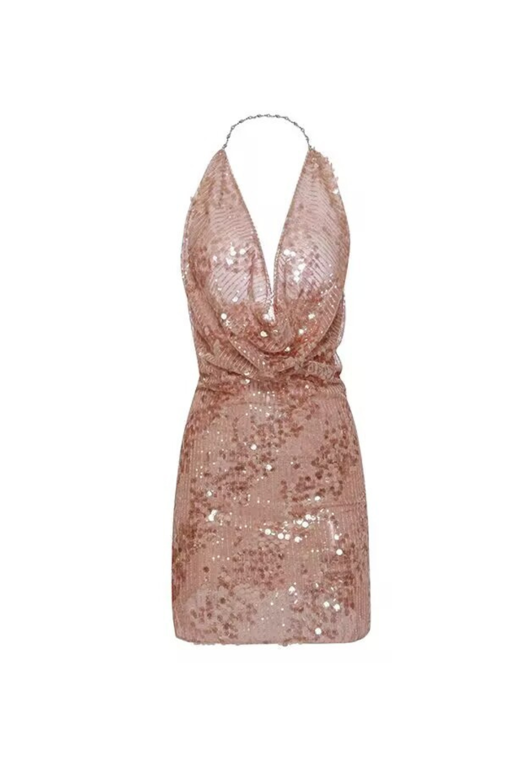 Wyxara Halter Sleeveless Sequin Mini Dress In Kahki Brown