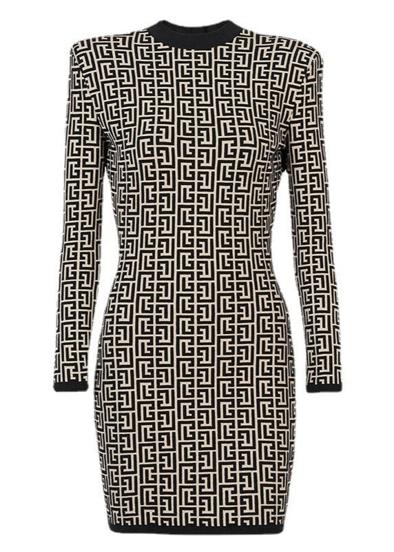 Mystica Short Bicolor Jacquard Mini Dress With Monogram
