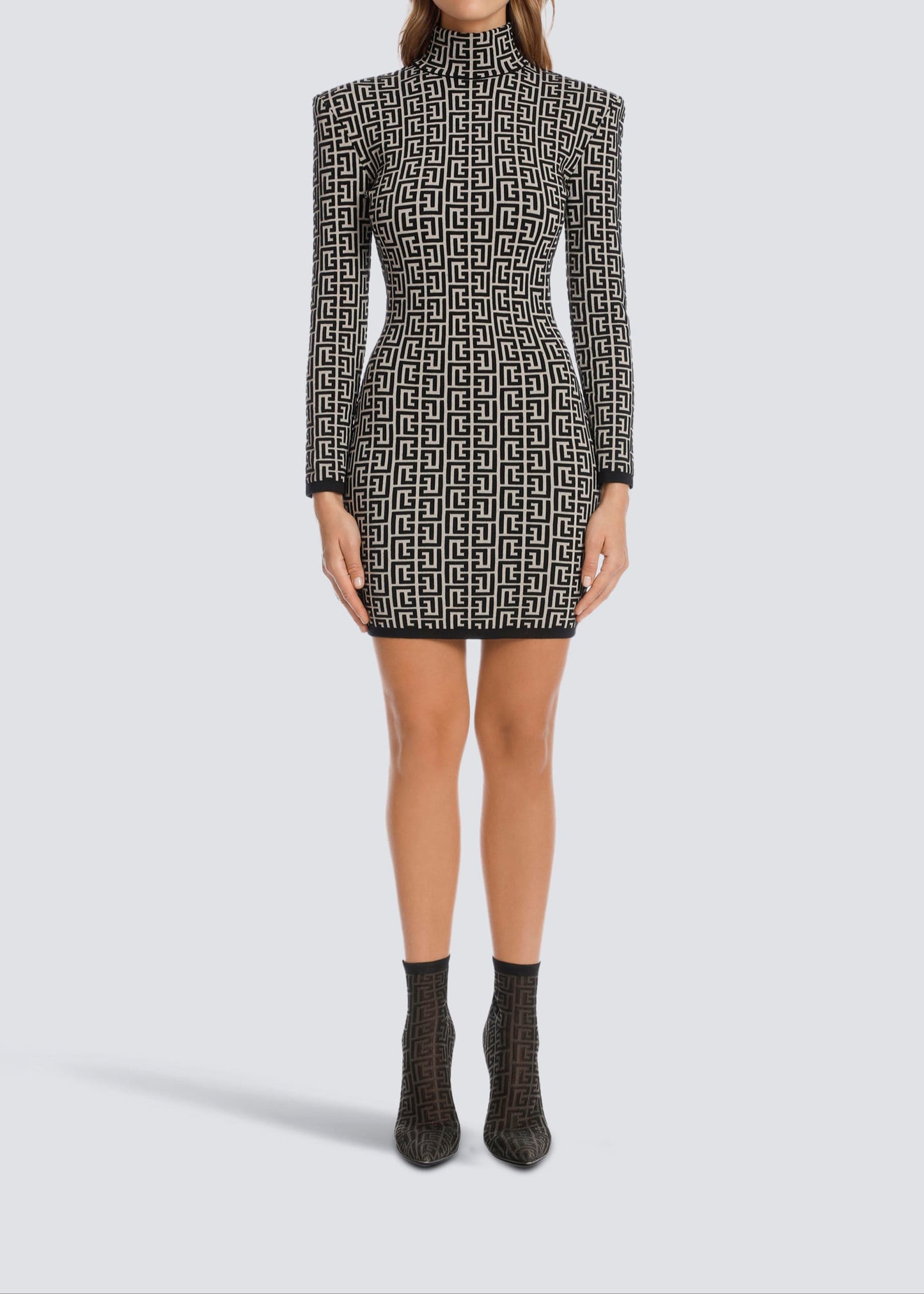 Mystica Short Bicolor Jacquard Mini Dress With Monogram