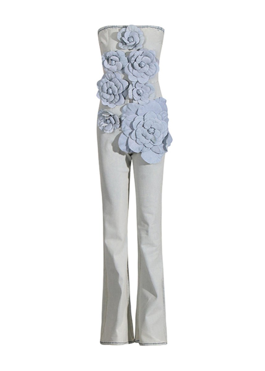 Shelyn Floral Denim Jumpsuit In Light Wash