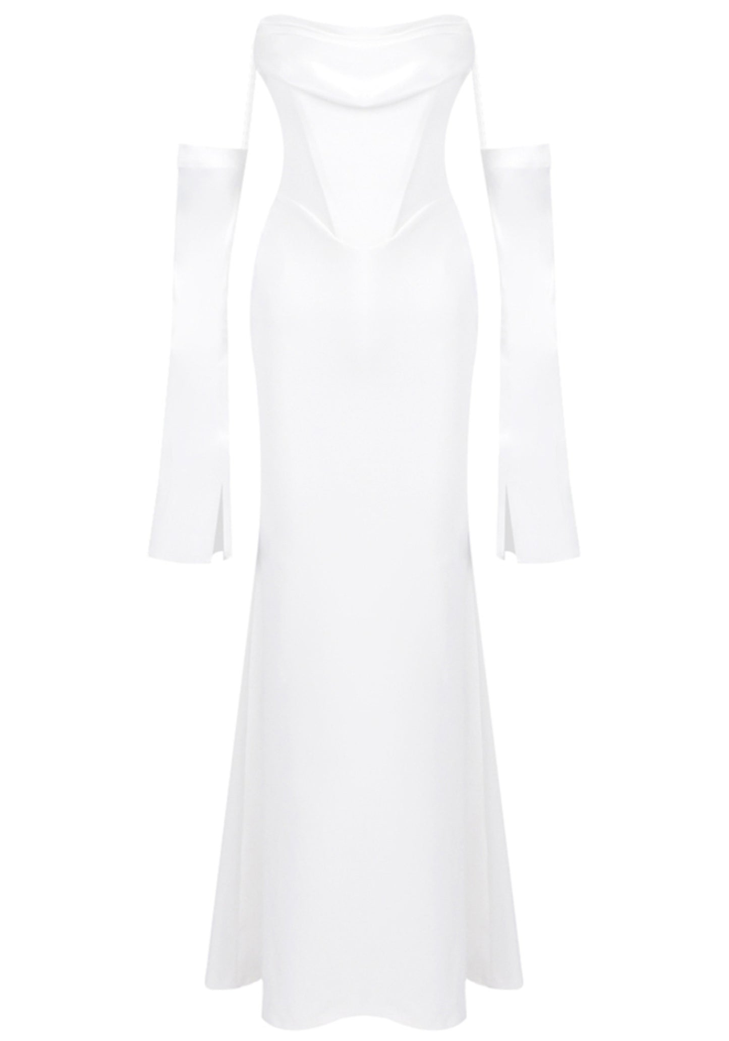 Radka Long Sleeve Strapless Draped Maxi Dress In White