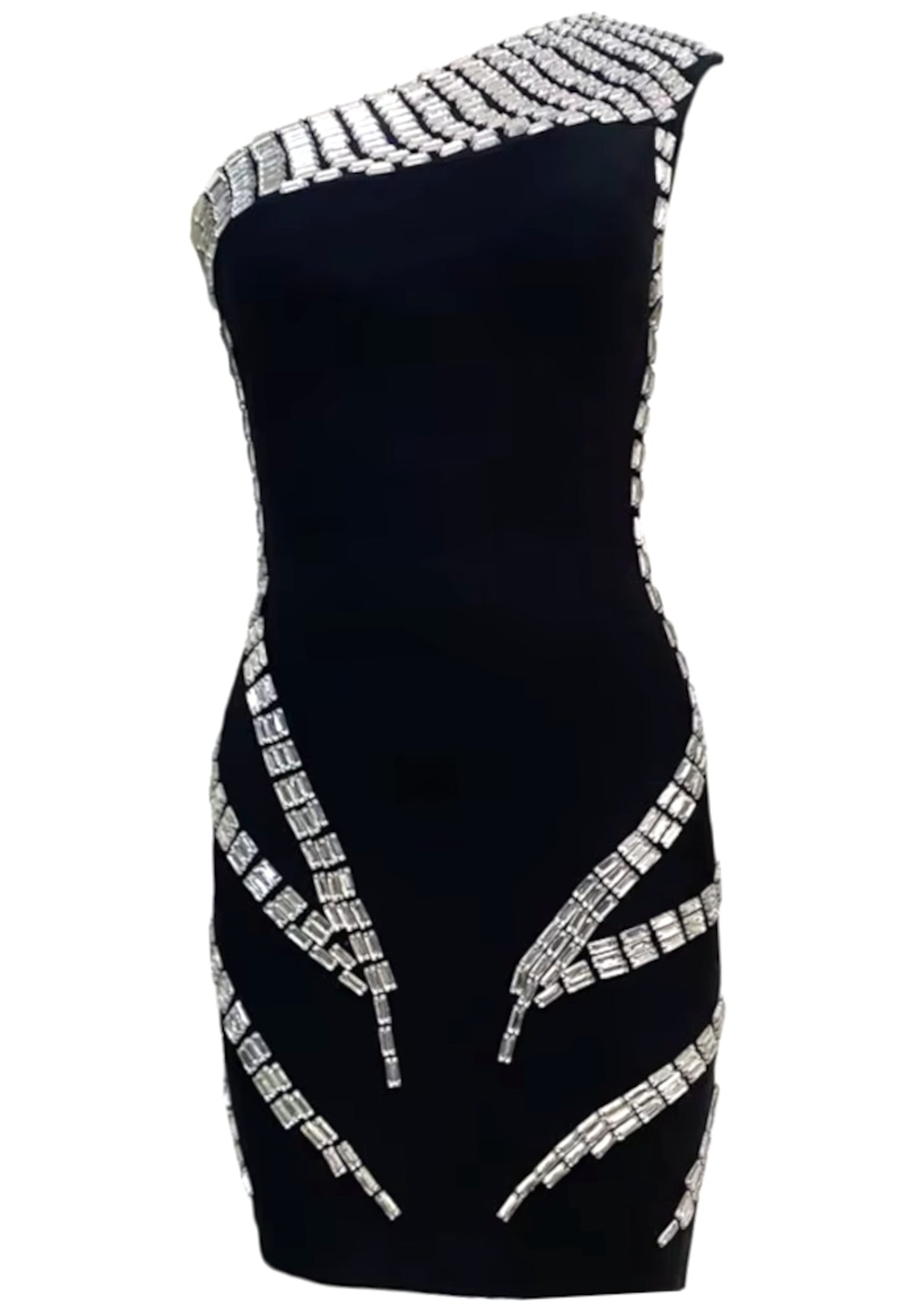 Latona One Shoulder Crystal Mini Dress In Black
