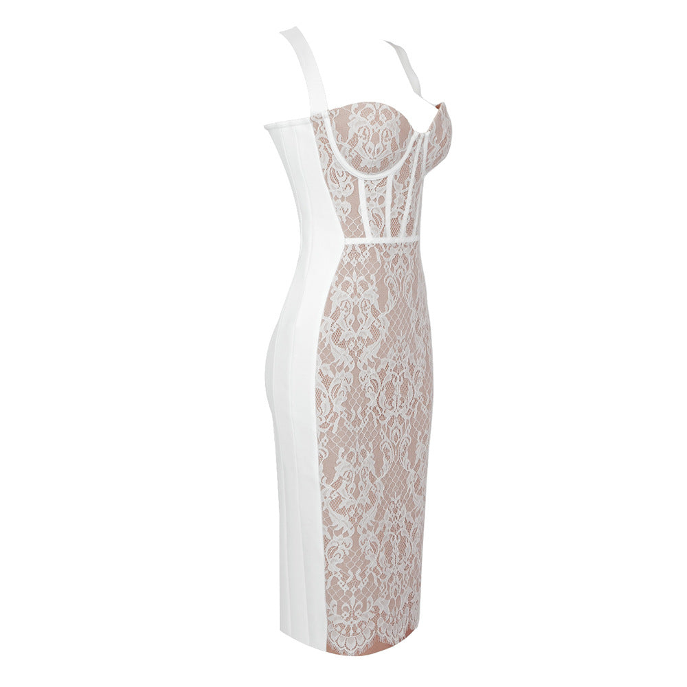 Shalise Lace Strap Midi Dress In White