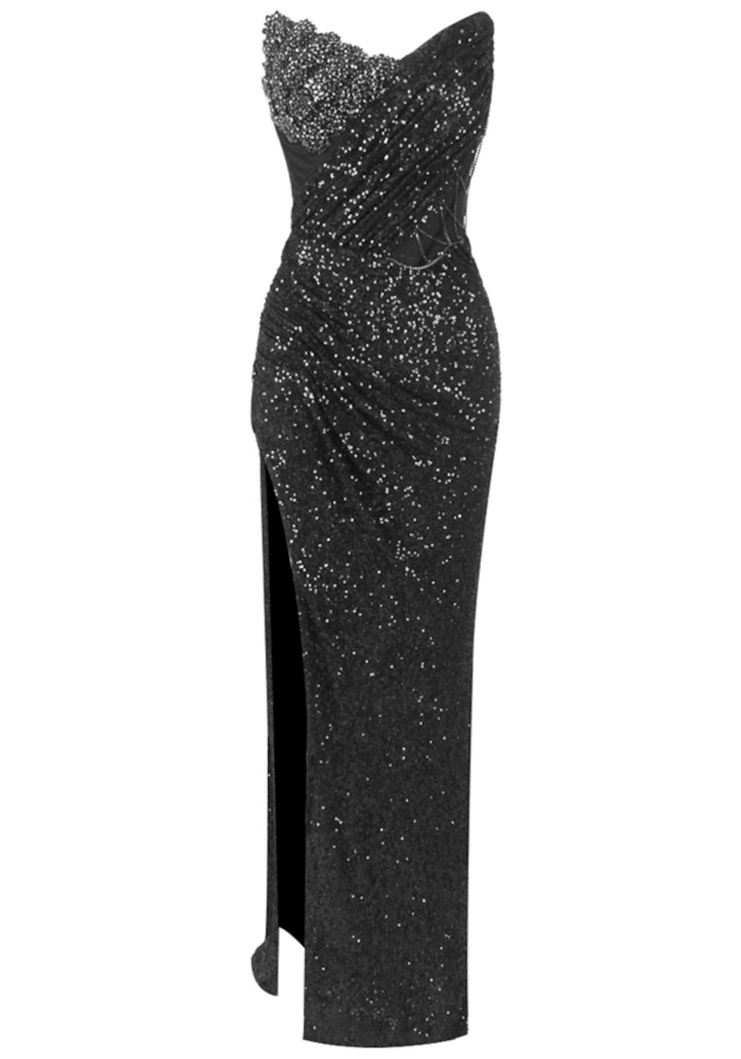 Renate Strapless Sequin Draped Maxi Dress In Black