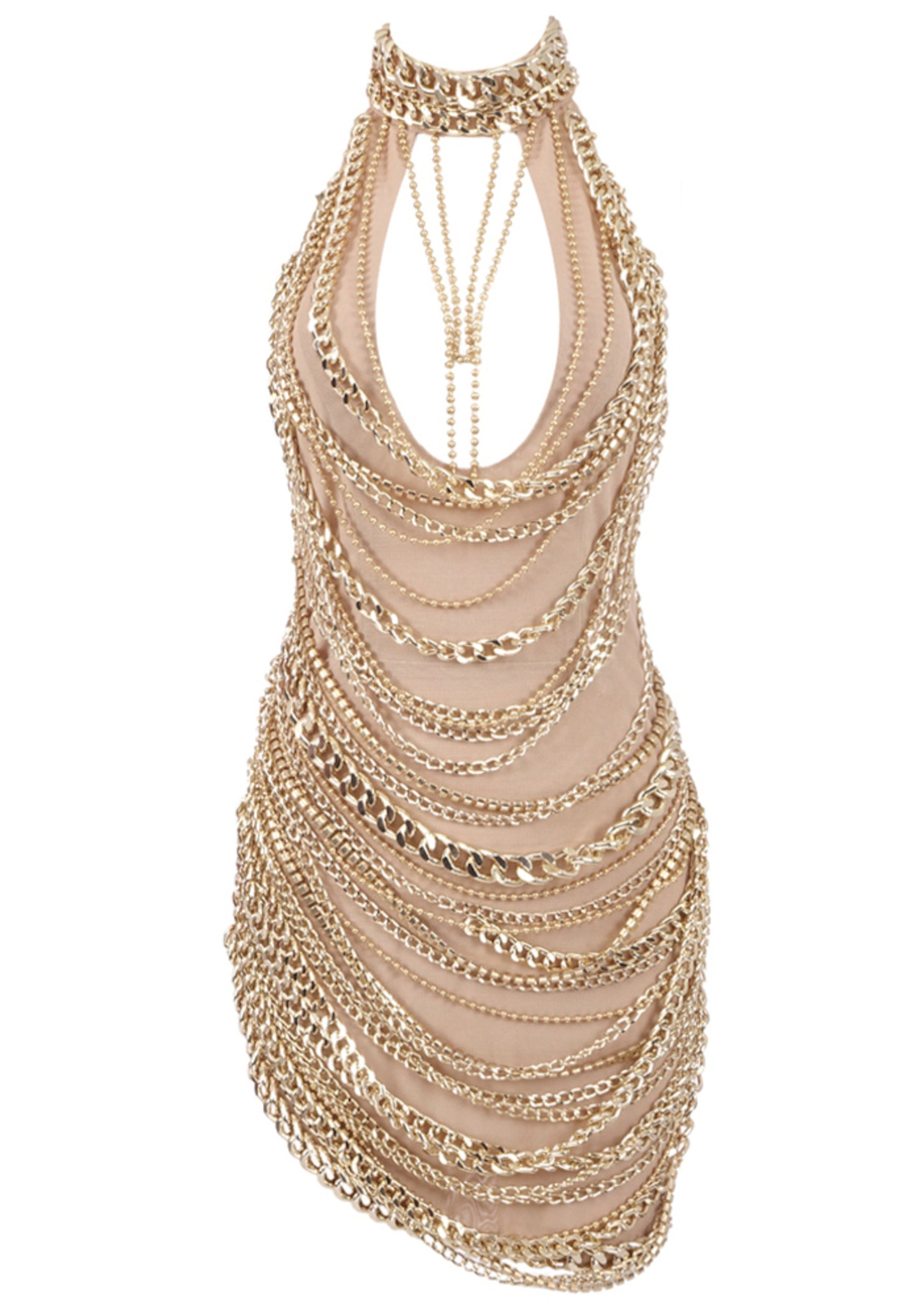 Drynthia Halter Chain Detail Mini Dress In Nude