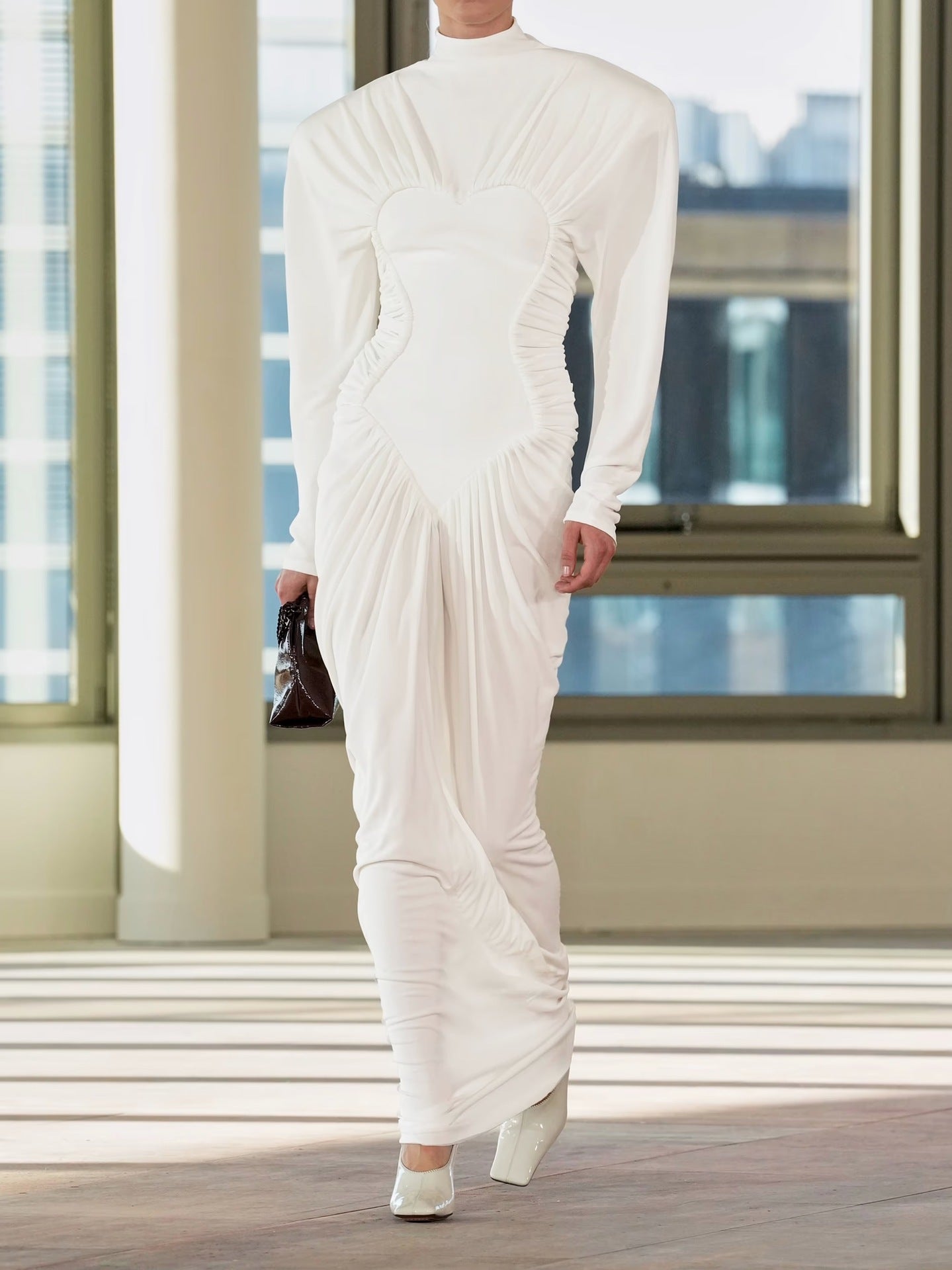 structured maxi dress Linore Long Sleeve Draped Structured Maxi Dress S