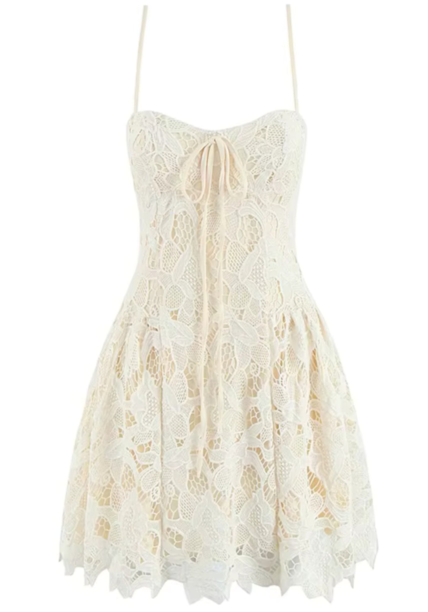 Lequoia Floral Crochet A Line Dress Ivory