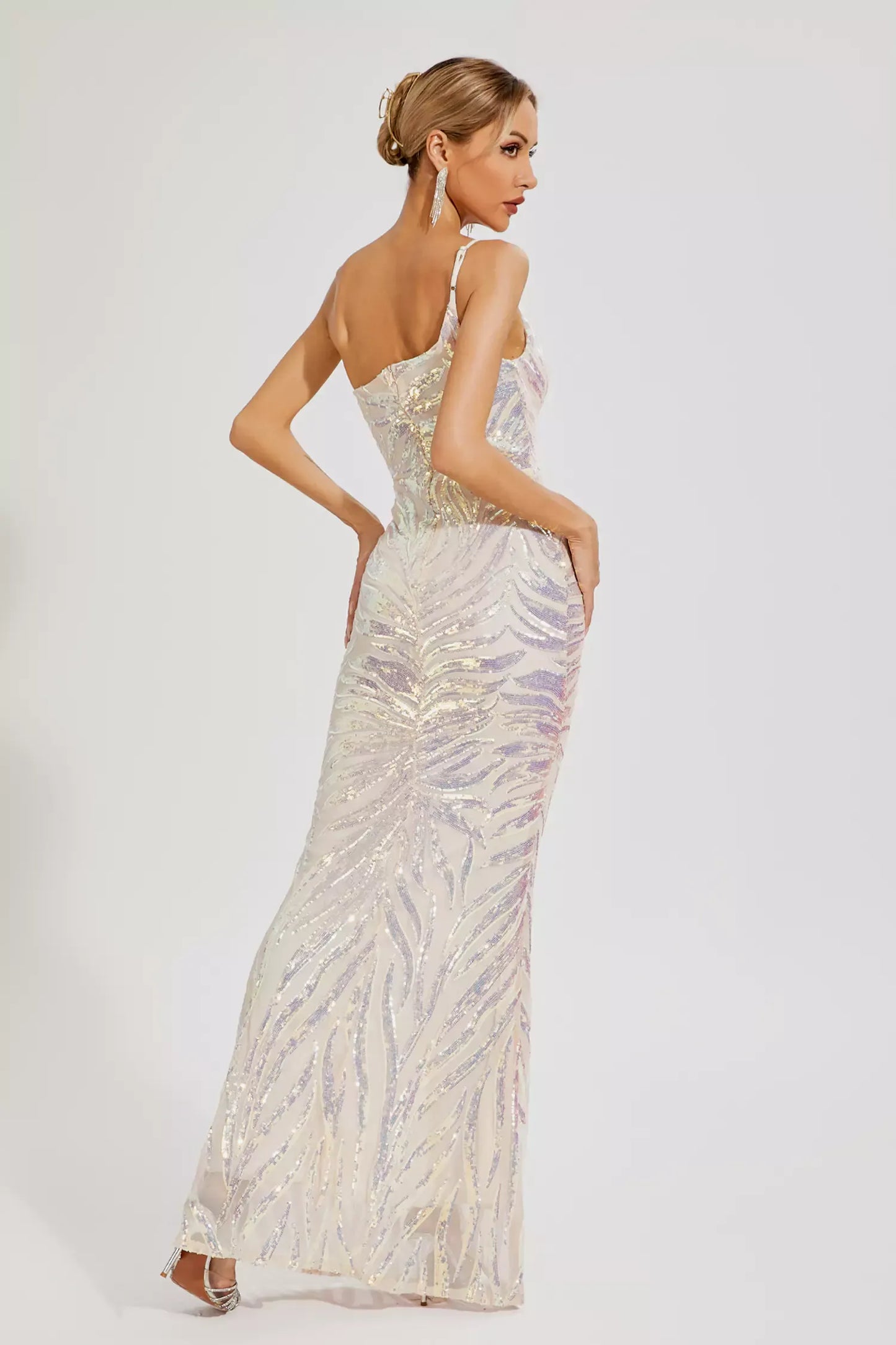 Atticus Sequins One-shoulder Dress In Apricot