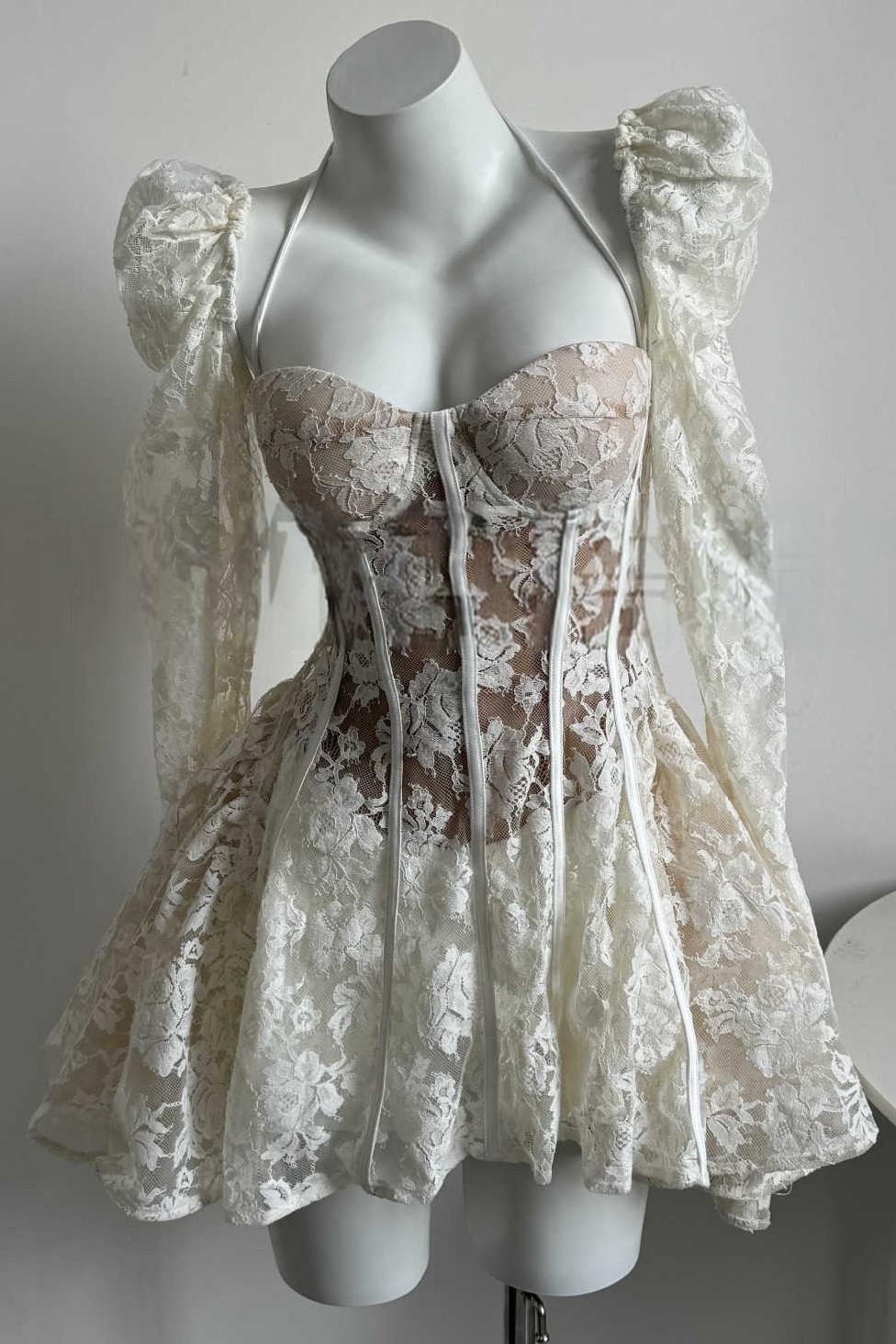 Caridad Lace Corset Mini Dress In White