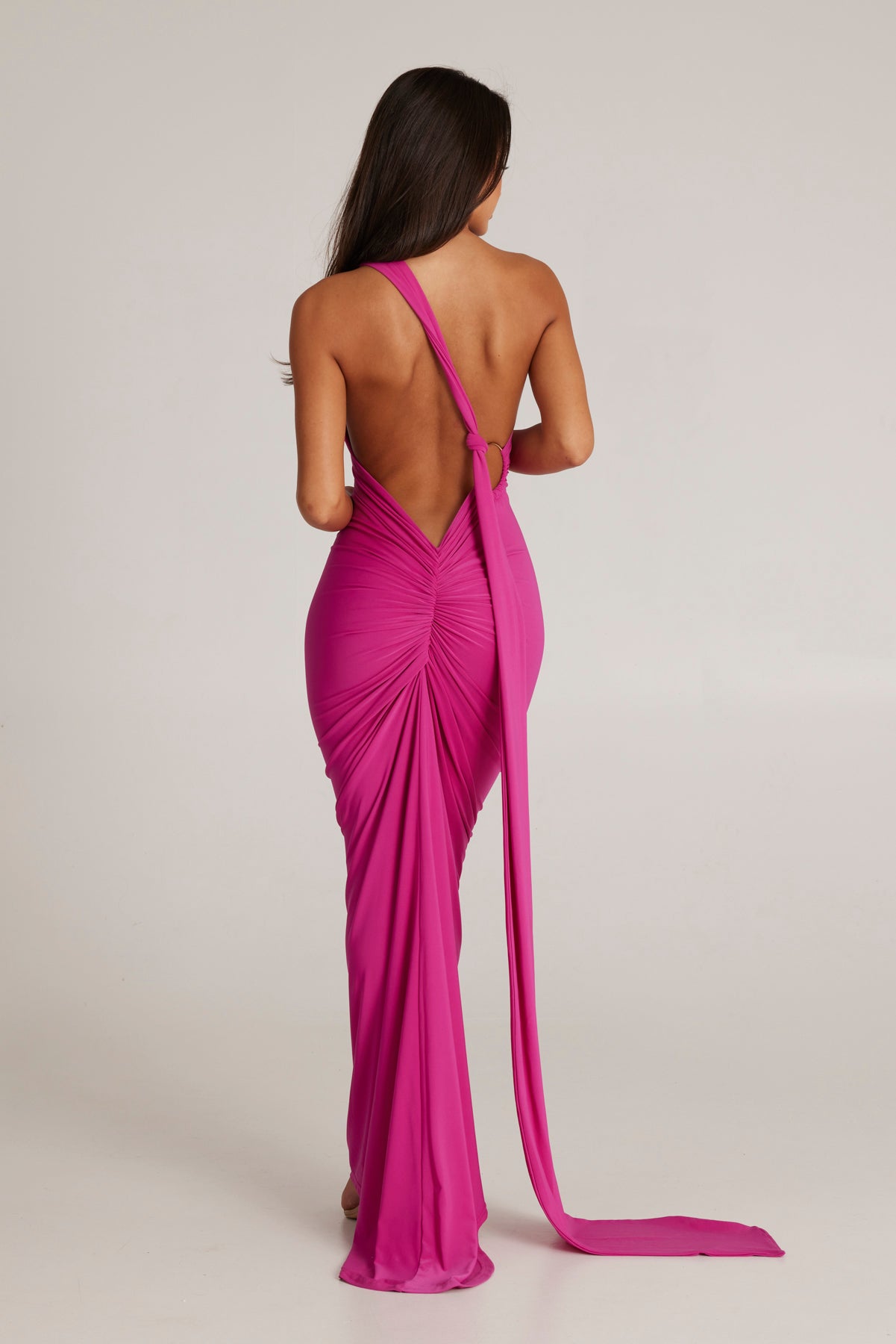 pink backless maxi dress Long Sleeve Pearl Backless Maxi Dress Hot Pink
