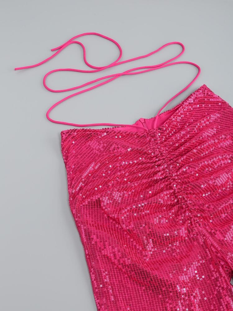 Clemma Sequin Cutout Suit In Pink